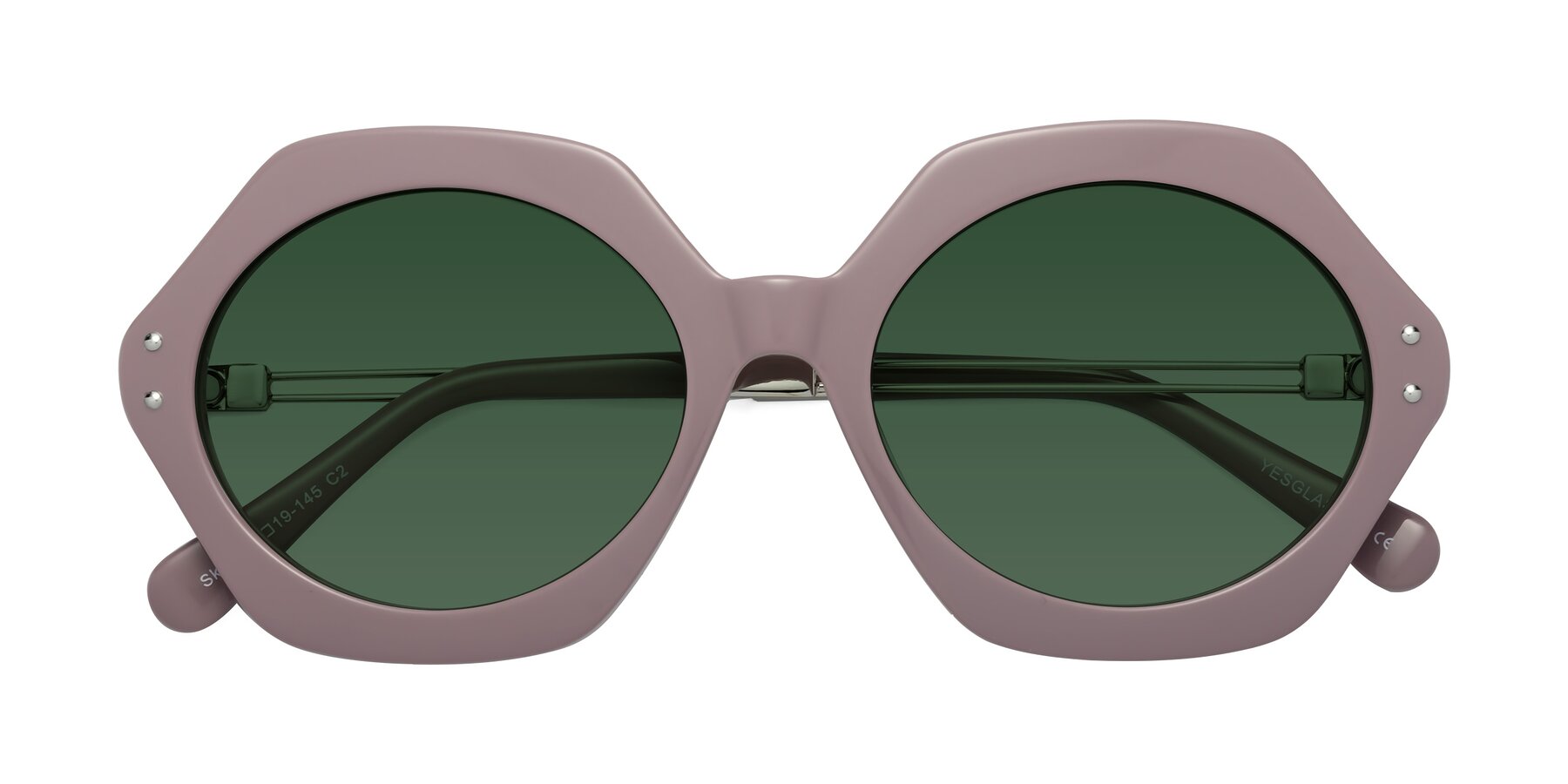 Folded Front of Skye in Opera Mauve with Green Tinted Lenses