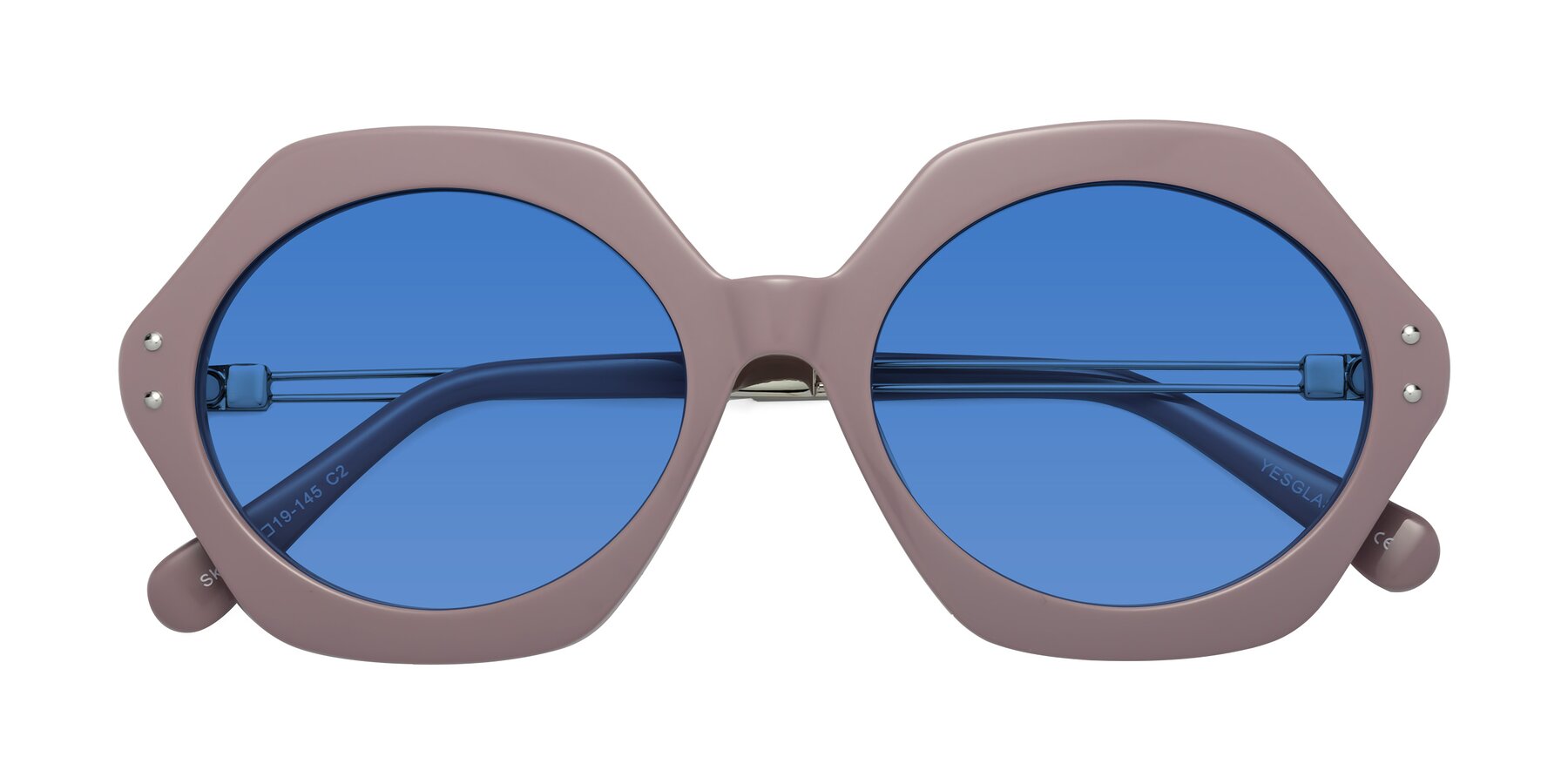 Folded Front of Skye in Opera Mauve with Blue Tinted Lenses