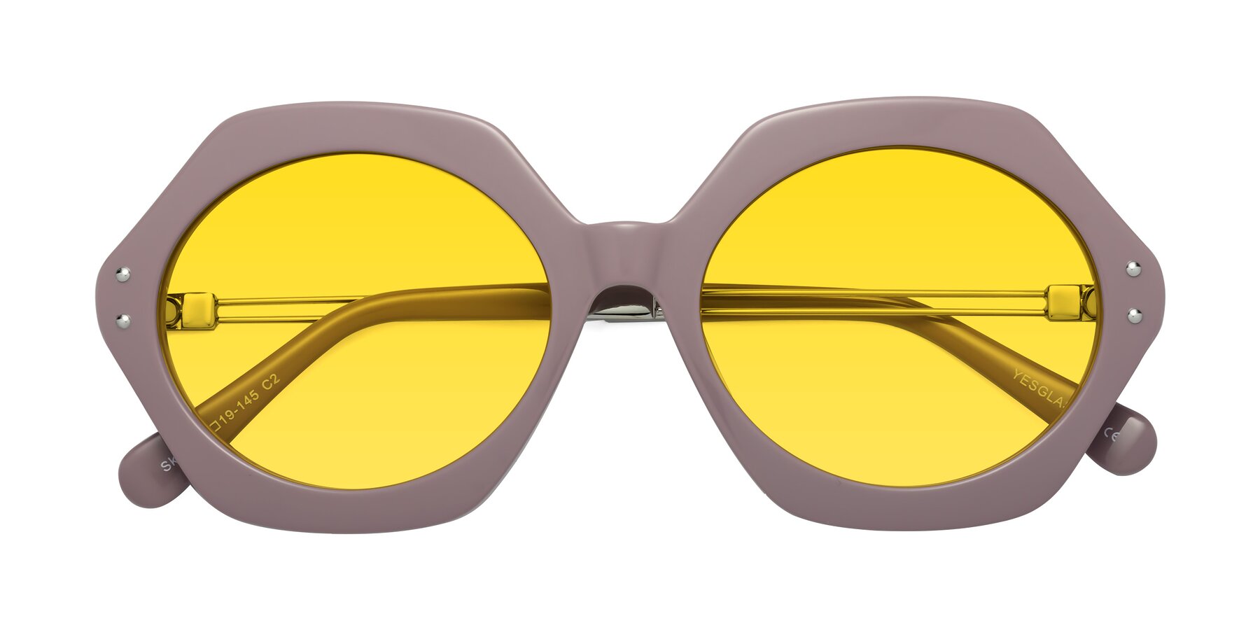 Folded Front of Skye in Opera Mauve with Yellow Tinted Lenses
