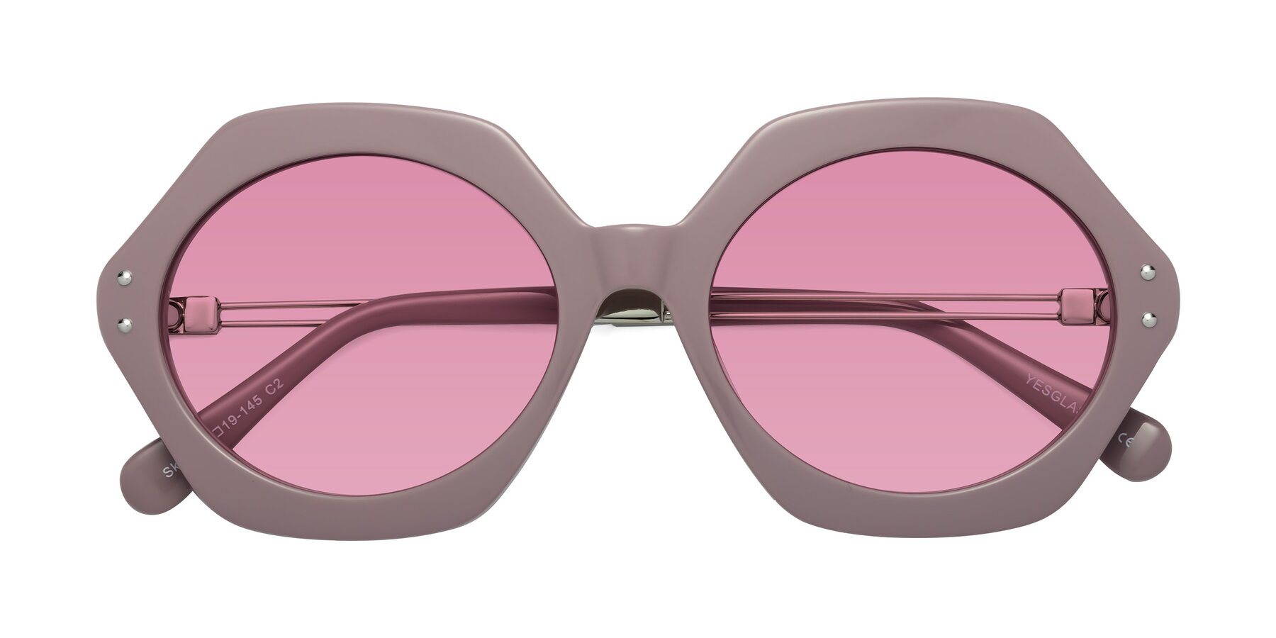 Folded Front of Skye in Opera Mauve with Medium Wine Tinted Lenses