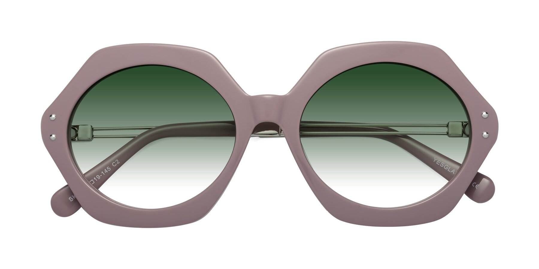 Folded Front of Skye in Opera Mauve with Green Gradient Lenses