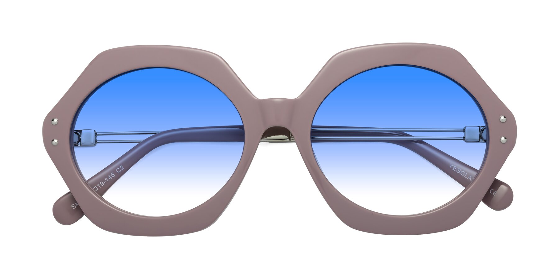 Folded Front of Skye in Opera Mauve with Blue Gradient Lenses