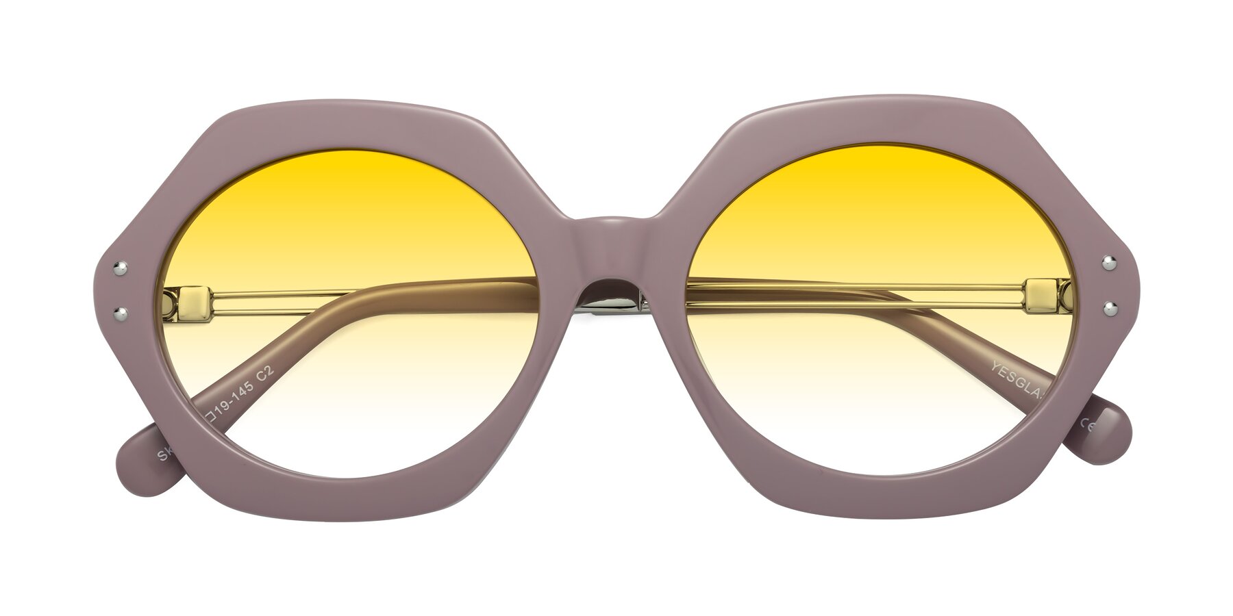 Folded Front of Skye in Opera Mauve with Yellow Gradient Lenses