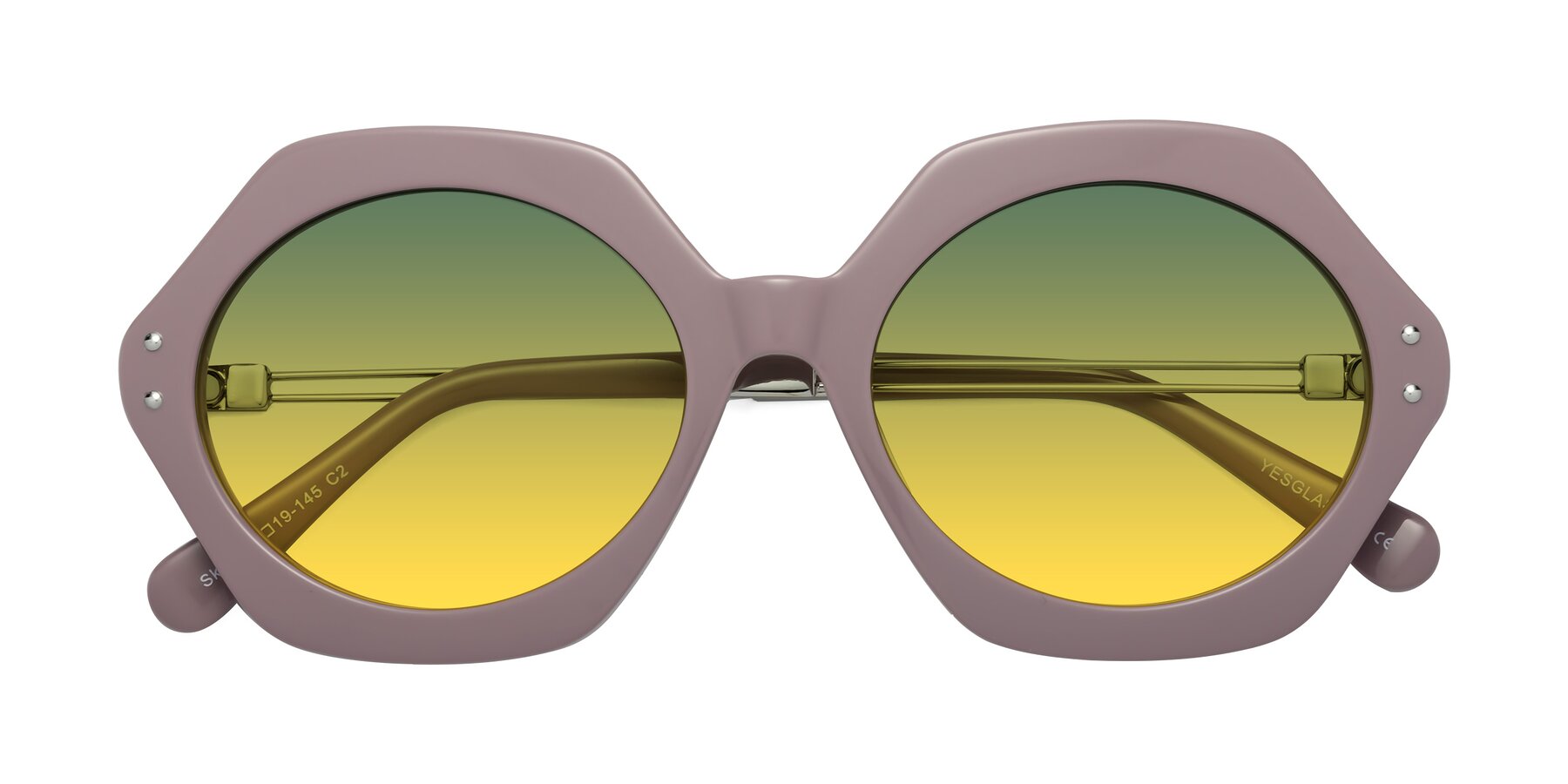 Folded Front of Skye in Opera Mauve with Green / Yellow Gradient Lenses