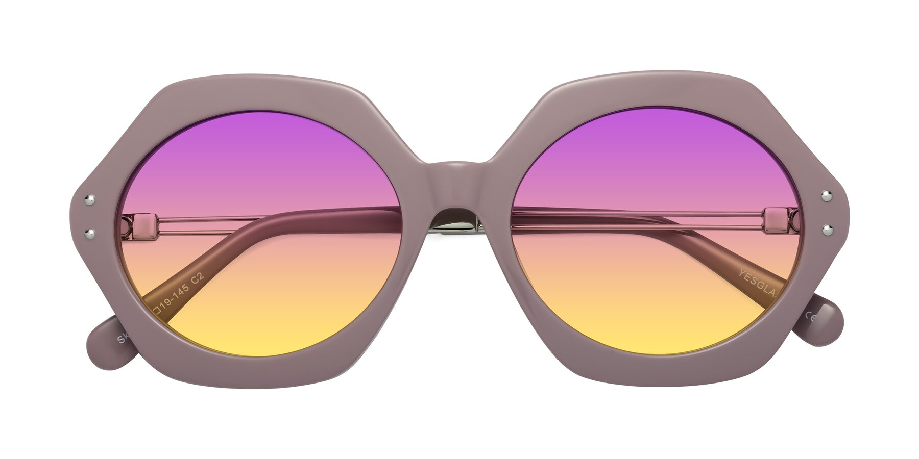 Folded Front of Skye in Opera Mauve with Purple / Yellow Gradient Lenses