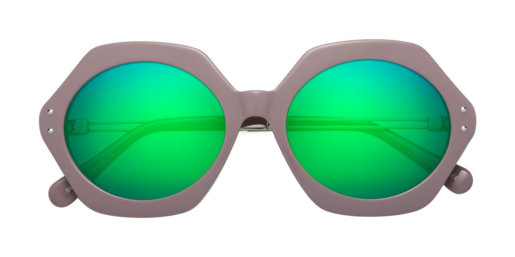 Folded Front of Skye in Opera Mauve with Green Mirrored Lenses