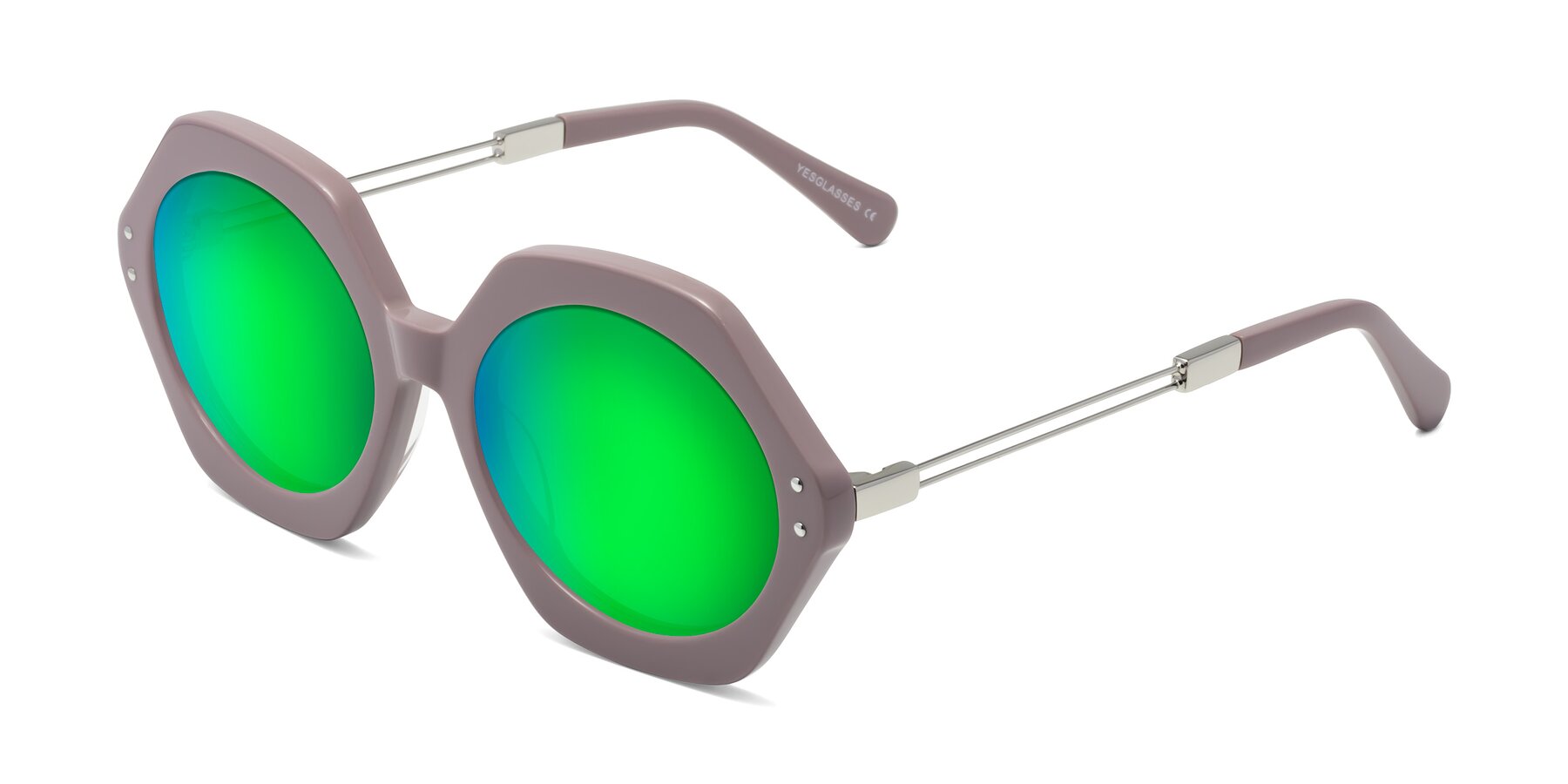 Angle of Skye in Opera Mauve with Green Mirrored Lenses