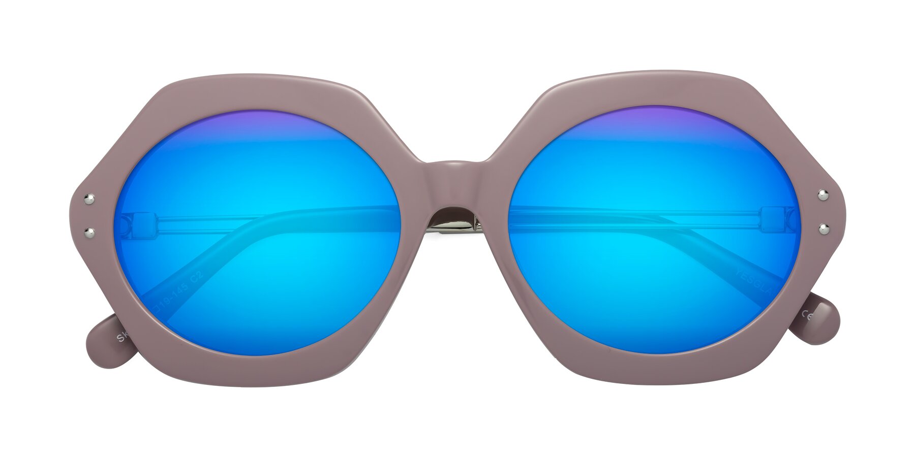 Folded Front of Skye in Opera Mauve with Blue Mirrored Lenses