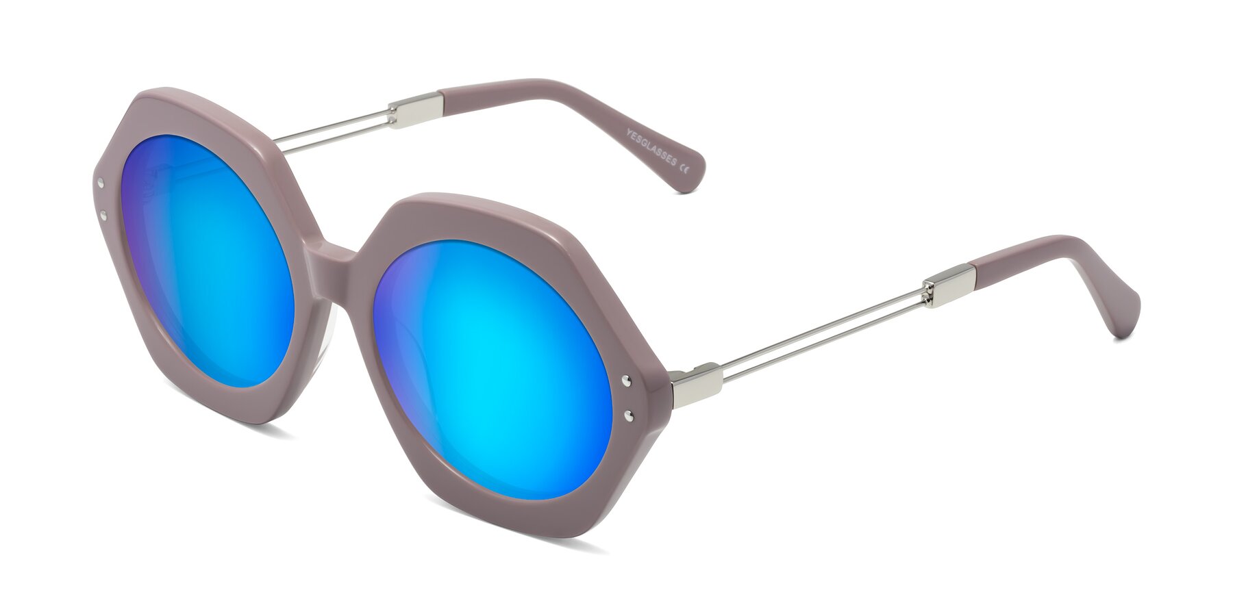 Angle of Skye in Opera Mauve with Blue Mirrored Lenses