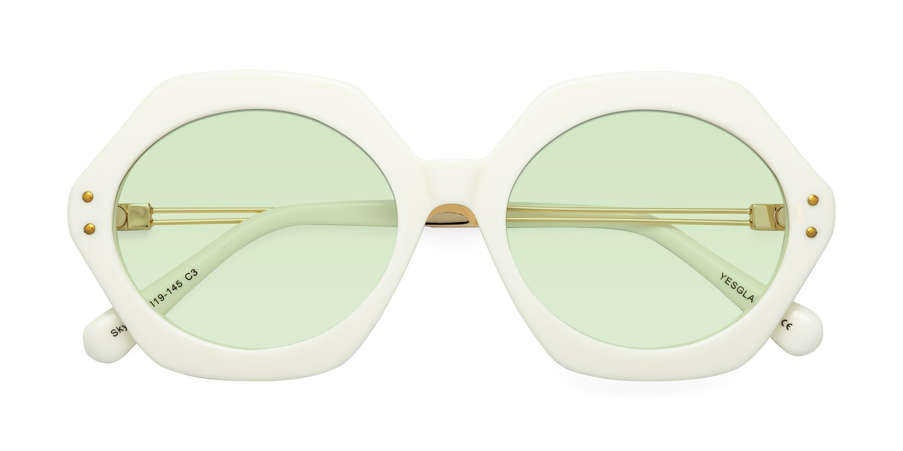 Folded Front of Skye in Ivory with Light Green Tinted Lenses