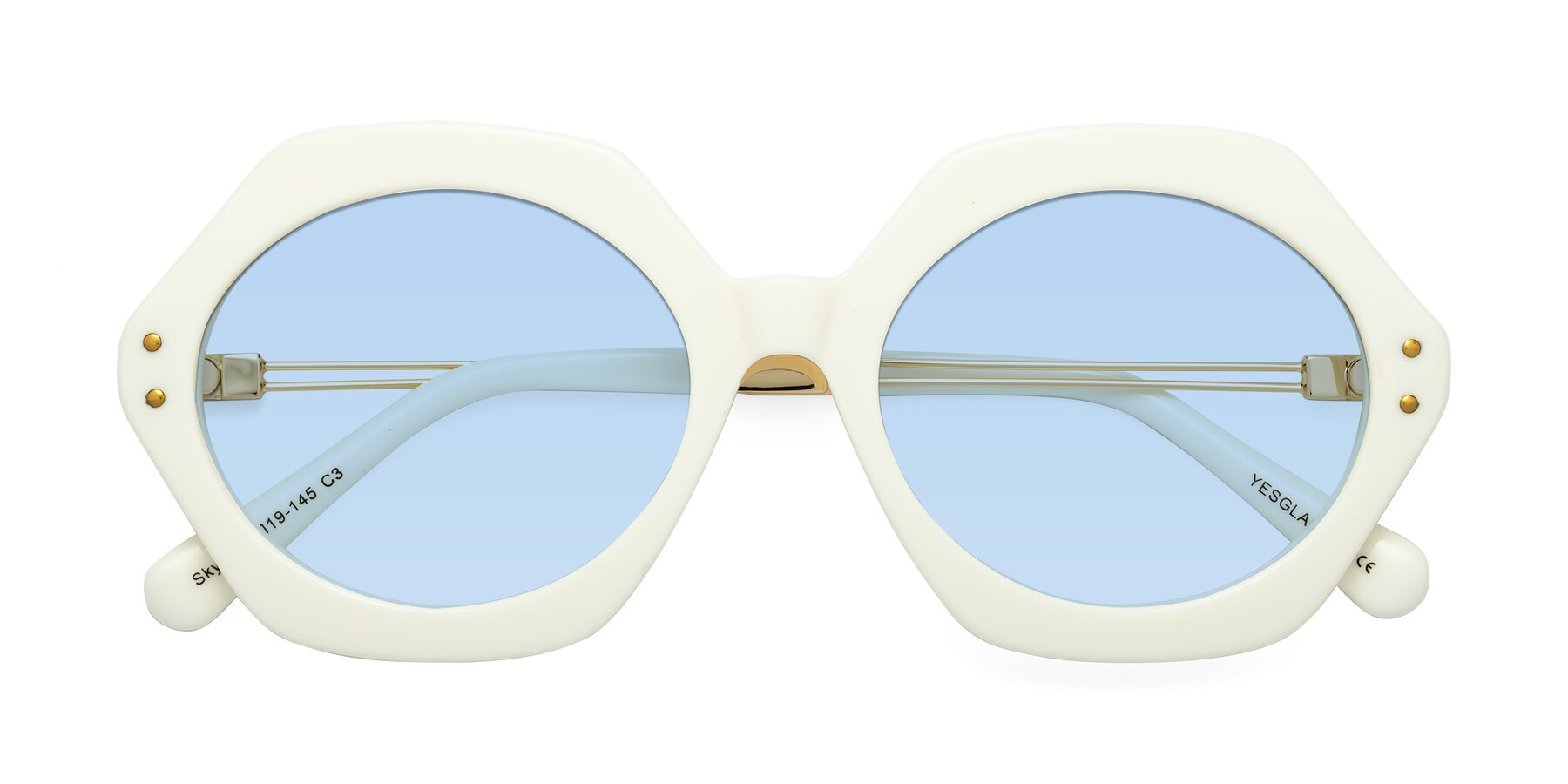 Folded Front of Skye in Ivory with Light Blue Tinted Lenses