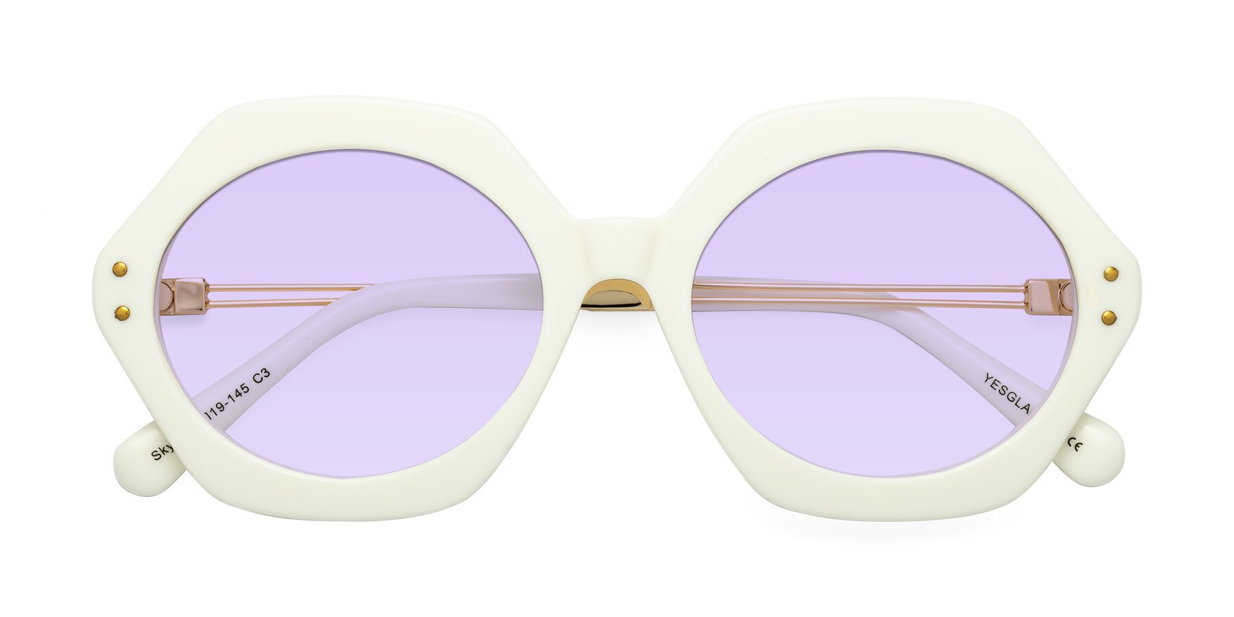 Folded Front of Skye in Ivory with Light Purple Tinted Lenses