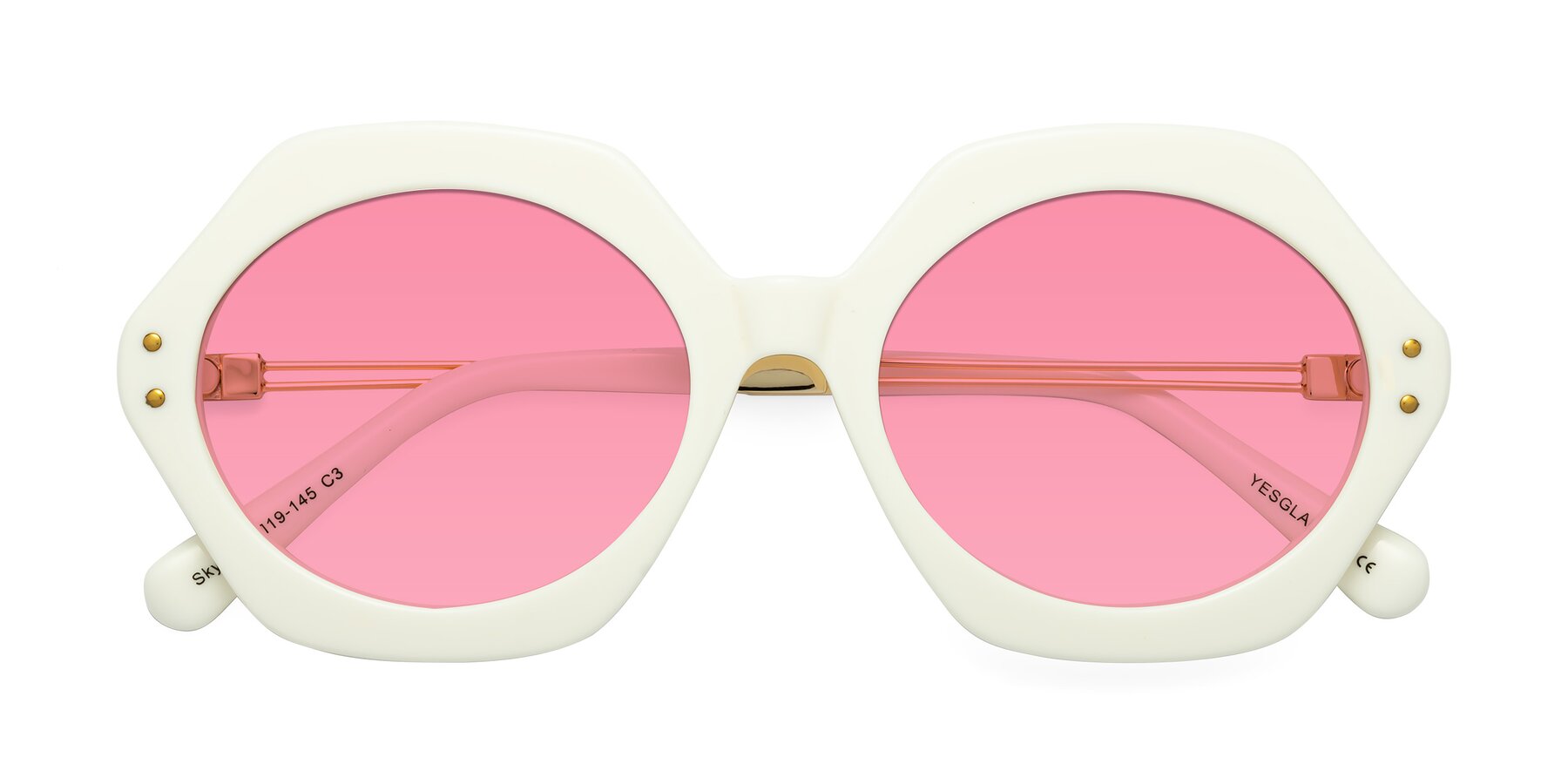 Folded Front of Skye in Ivory with Pink Tinted Lenses