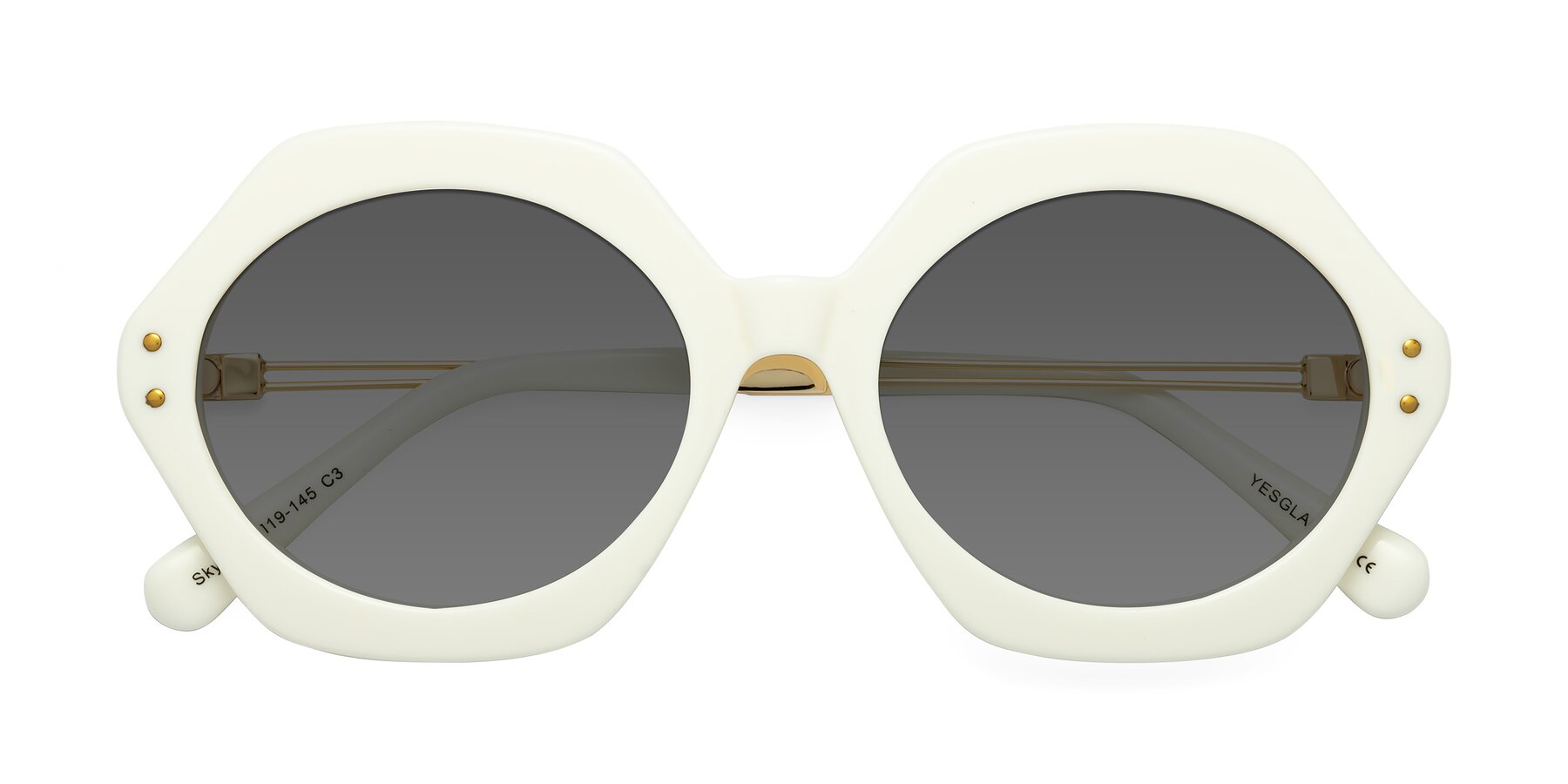 Folded Front of Skye in Ivory with Medium Gray Tinted Lenses