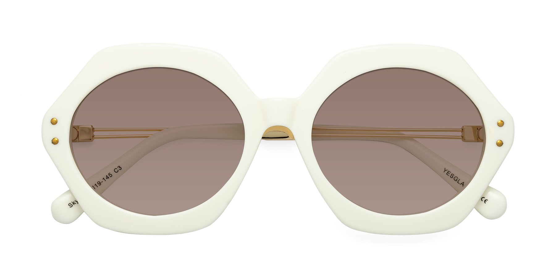 Folded Front of Skye in Ivory with Medium Brown Tinted Lenses