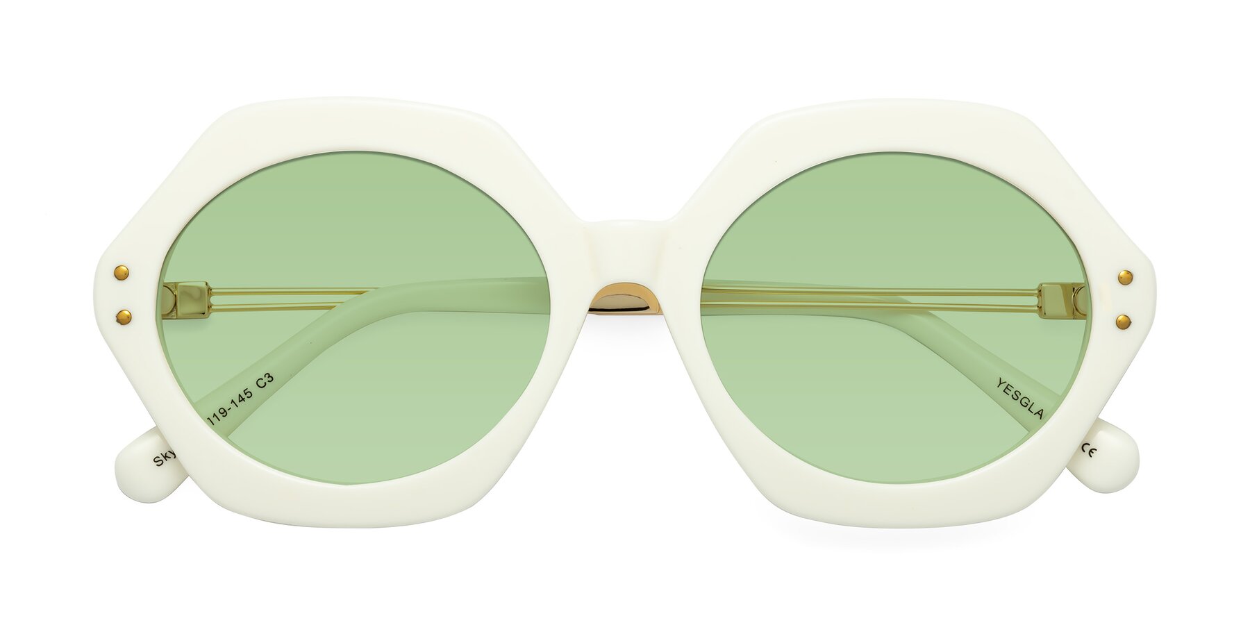 Folded Front of Skye in Ivory with Medium Green Tinted Lenses