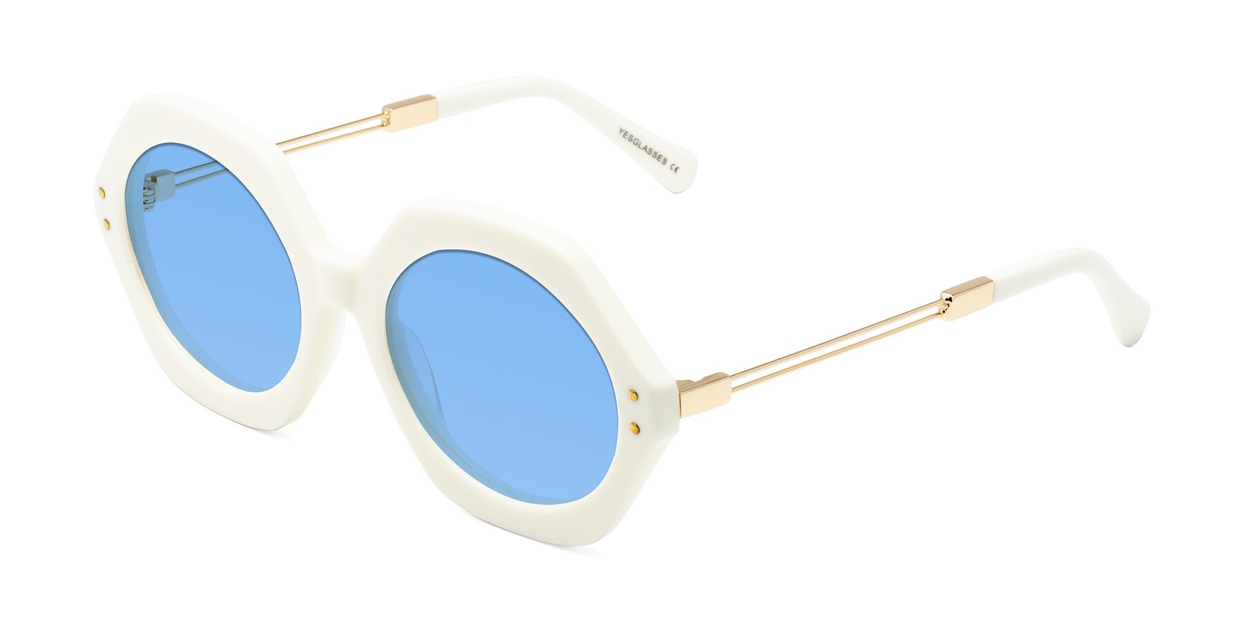 Angle of Skye in Ivory with Medium Blue Tinted Lenses