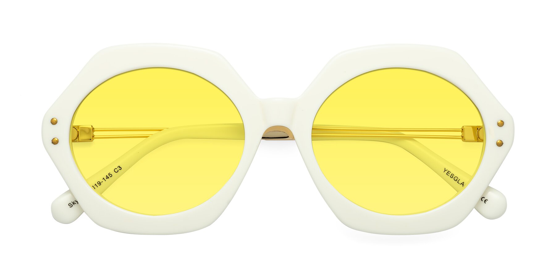 Folded Front of Skye in Ivory with Medium Yellow Tinted Lenses