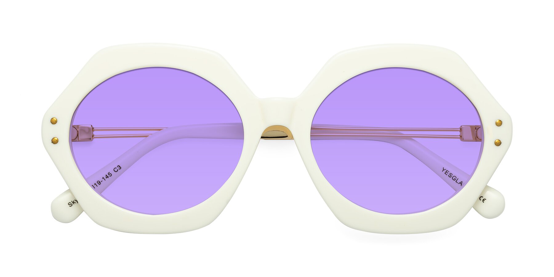 Folded Front of Skye in Ivory with Medium Purple Tinted Lenses