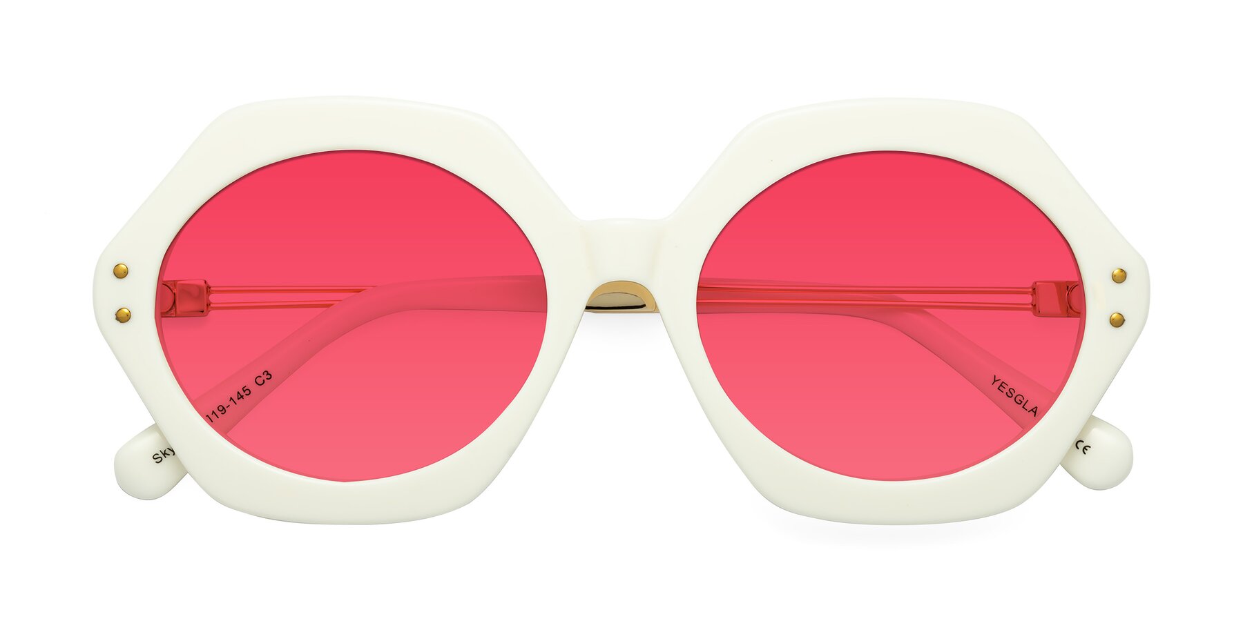 Folded Front of Skye in Ivory with Red Tinted Lenses