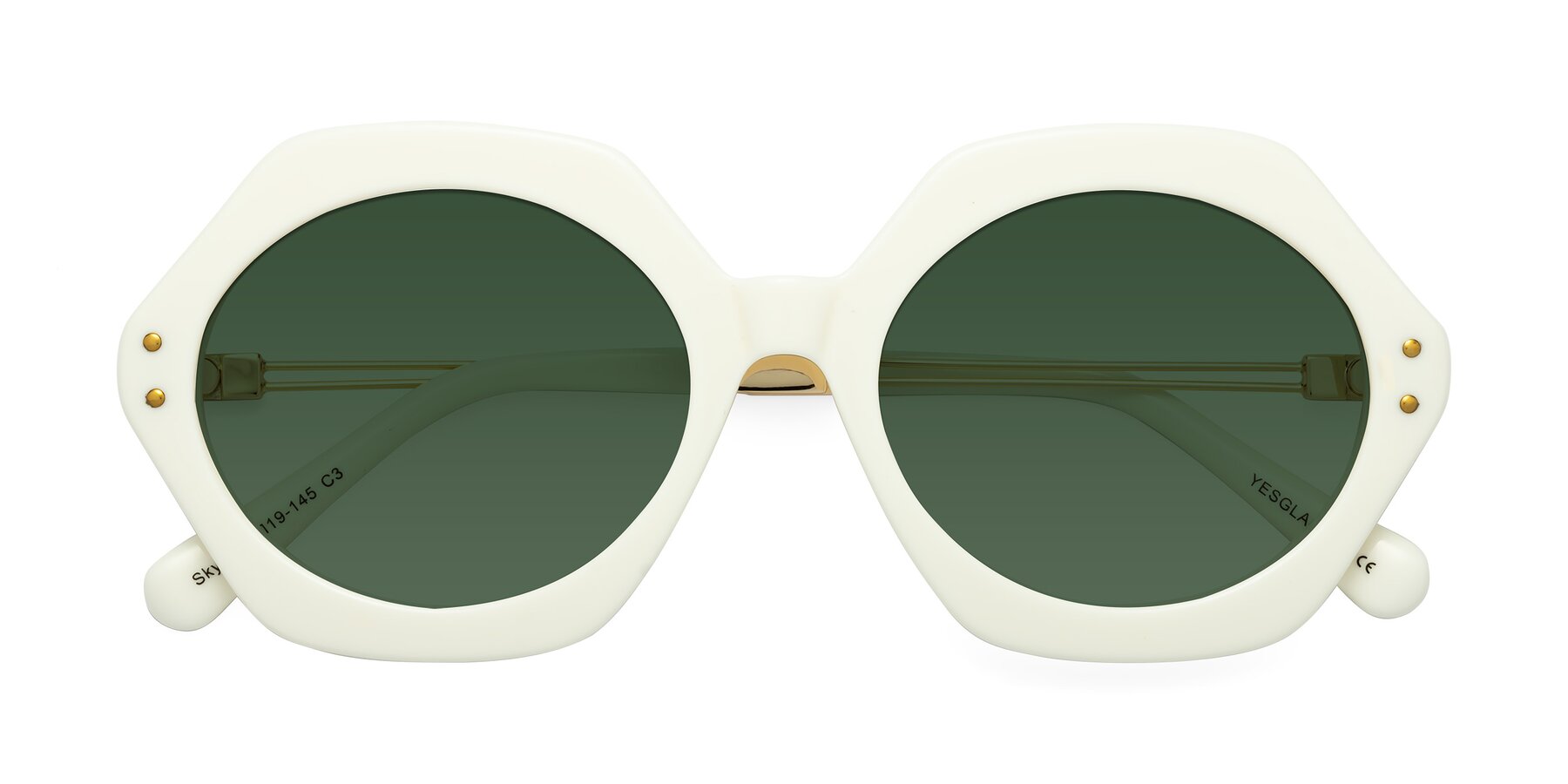 Folded Front of Skye in Ivory with Green Tinted Lenses