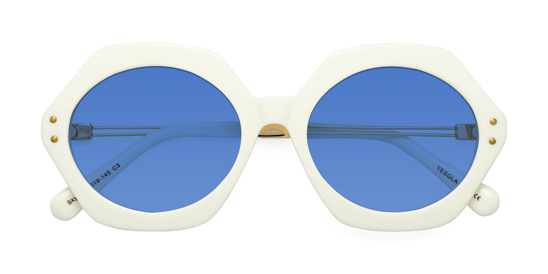 Folded Front of Skye in Ivory with Blue Tinted Lenses