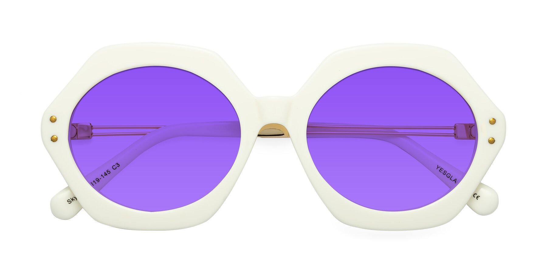 Folded Front of Skye in Ivory with Purple Tinted Lenses