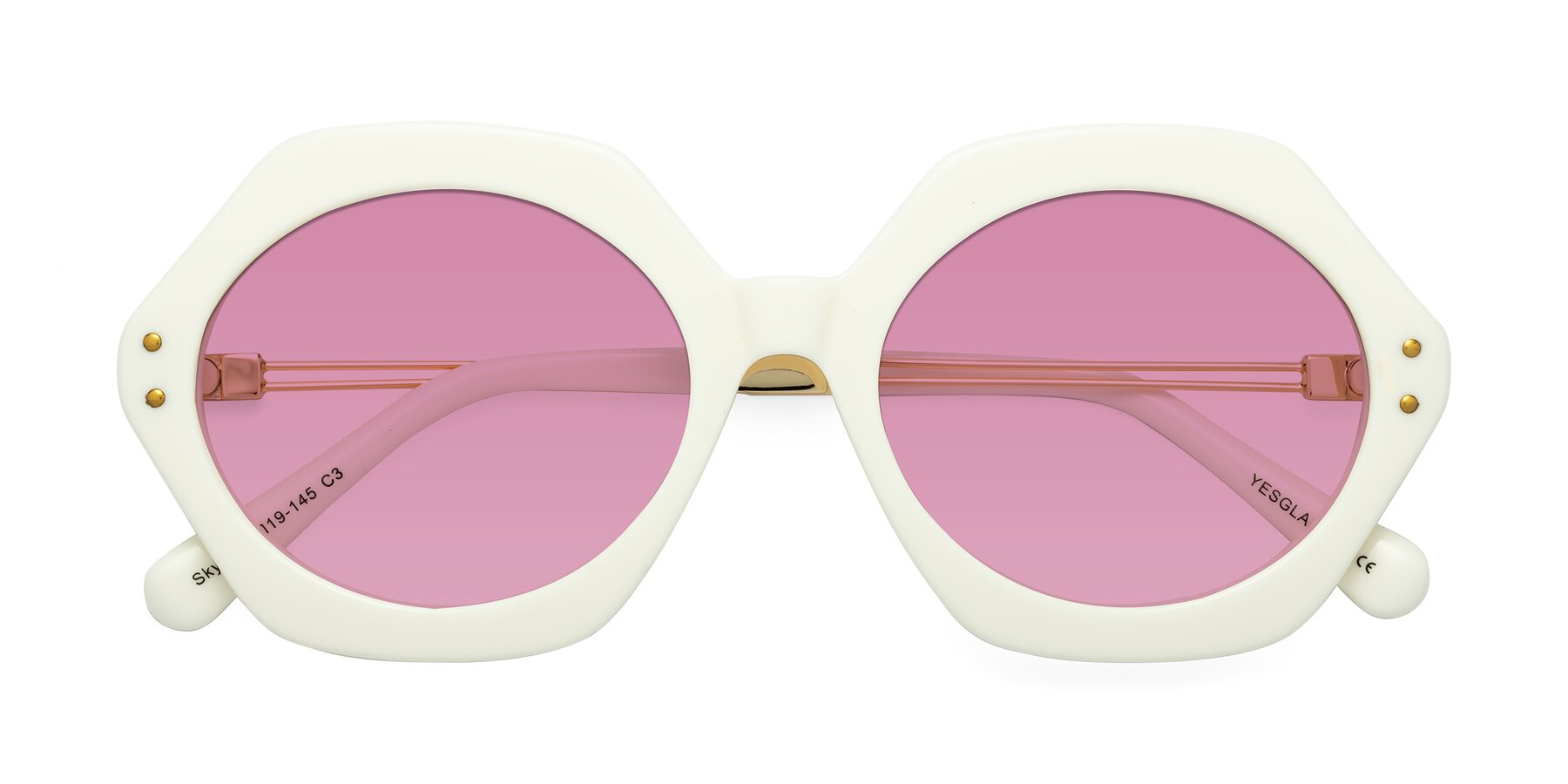 Folded Front of Skye in Ivory with Medium Wine Tinted Lenses