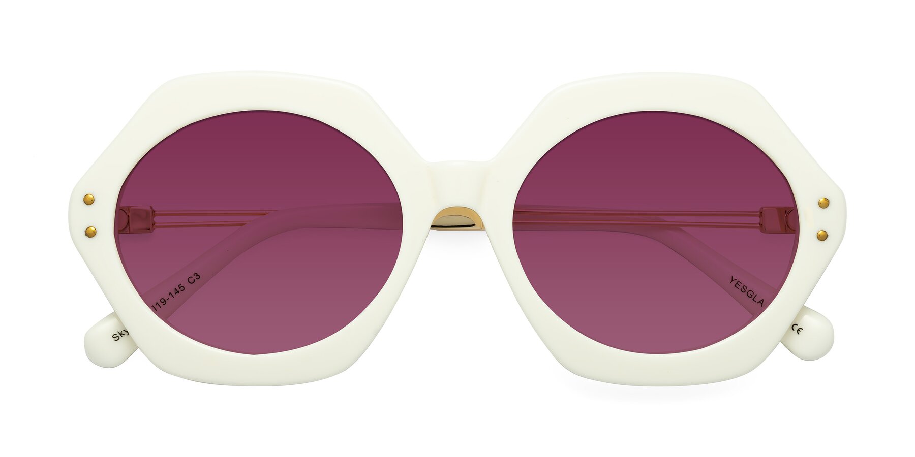 Folded Front of Skye in Ivory with Wine Tinted Lenses