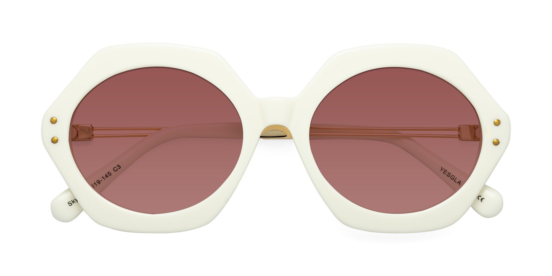 Folded Front of Skye in Ivory with Garnet Tinted Lenses