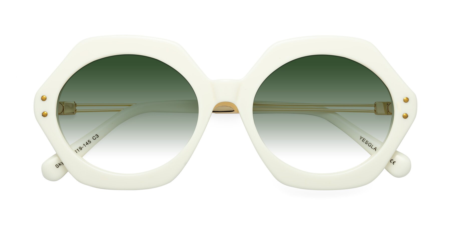 Folded Front of Skye in Ivory with Green Gradient Lenses