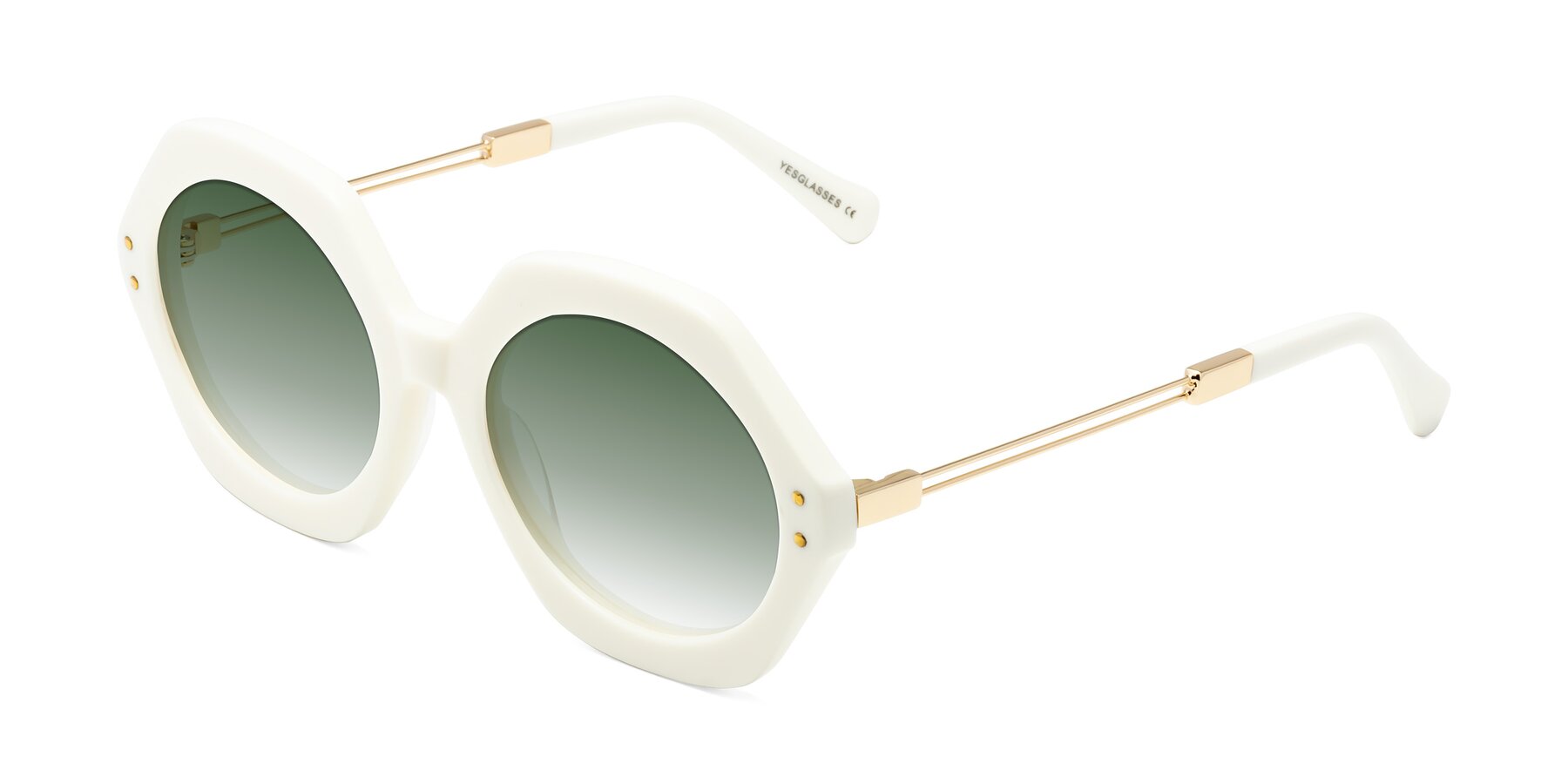 Angle of Skye in Ivory with Green Gradient Lenses