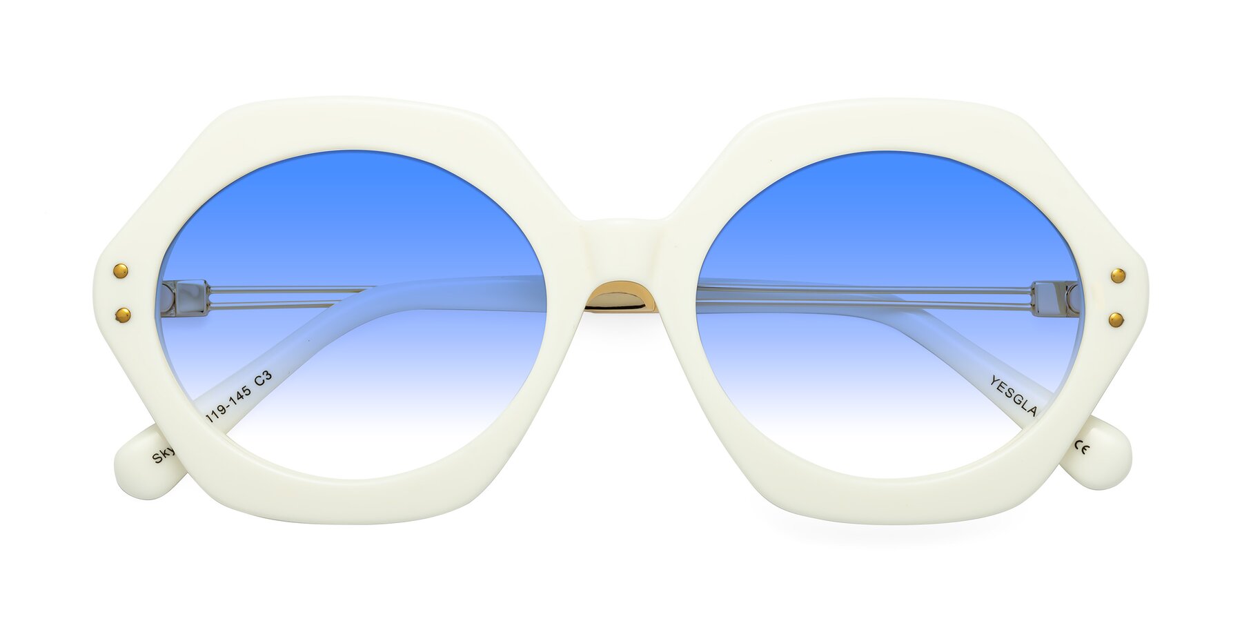 Folded Front of Skye in Ivory with Blue Gradient Lenses