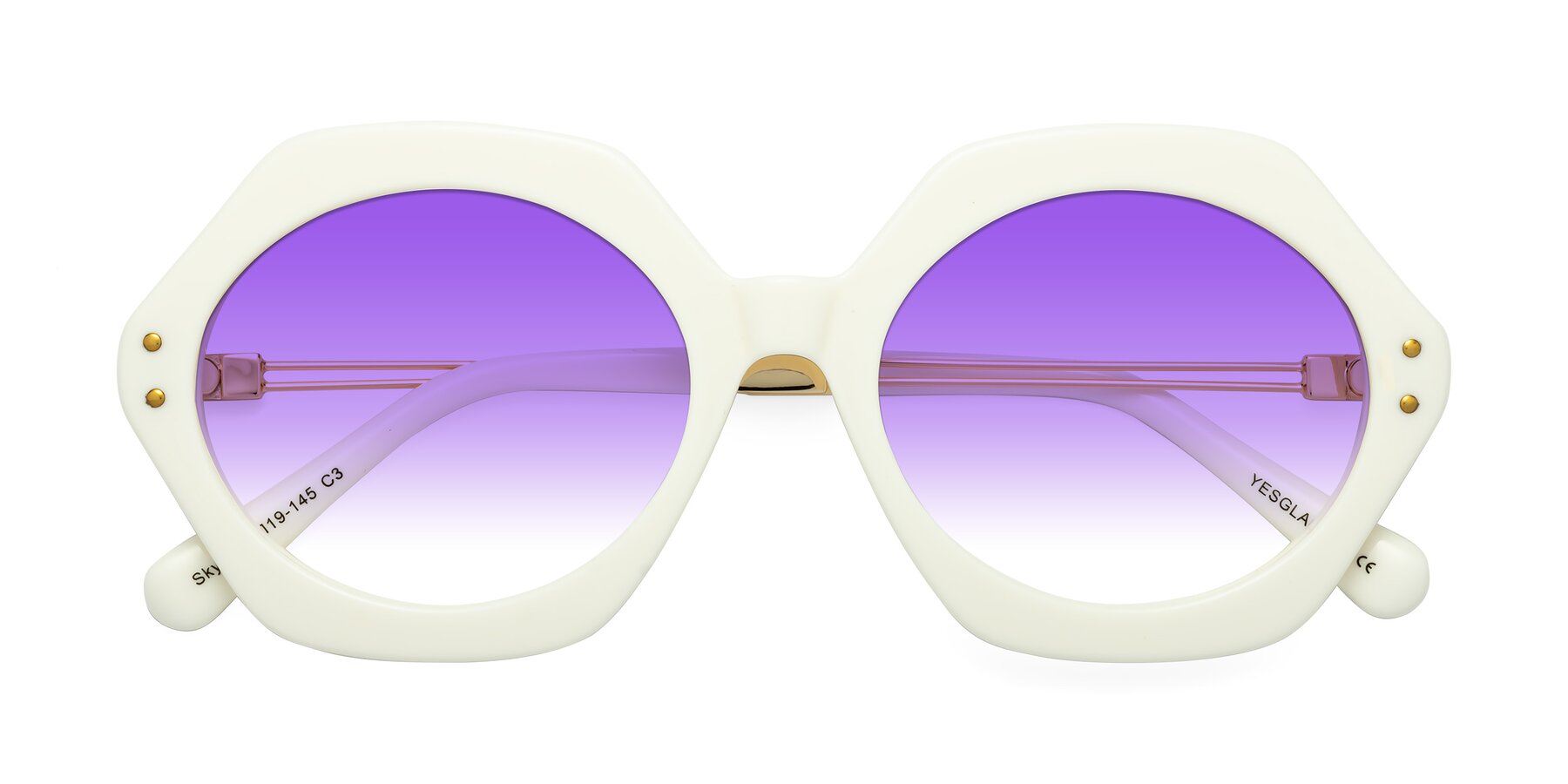 Folded Front of Skye in Ivory with Purple Gradient Lenses