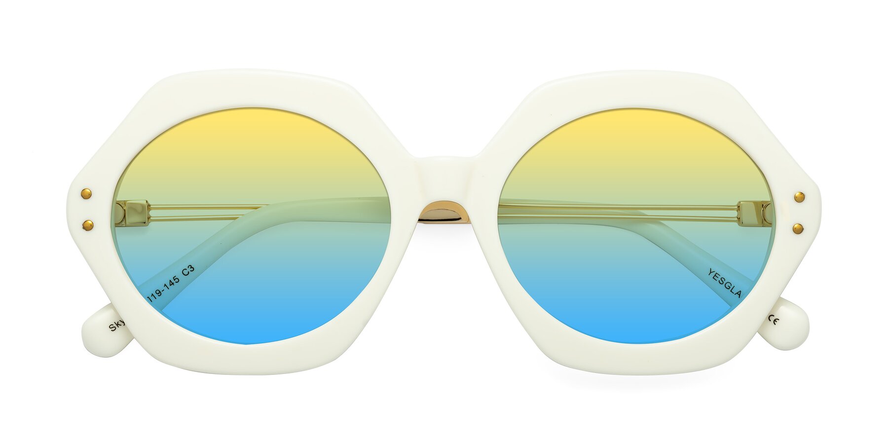 Folded Front of Skye in Ivory with Yellow / Blue Gradient Lenses