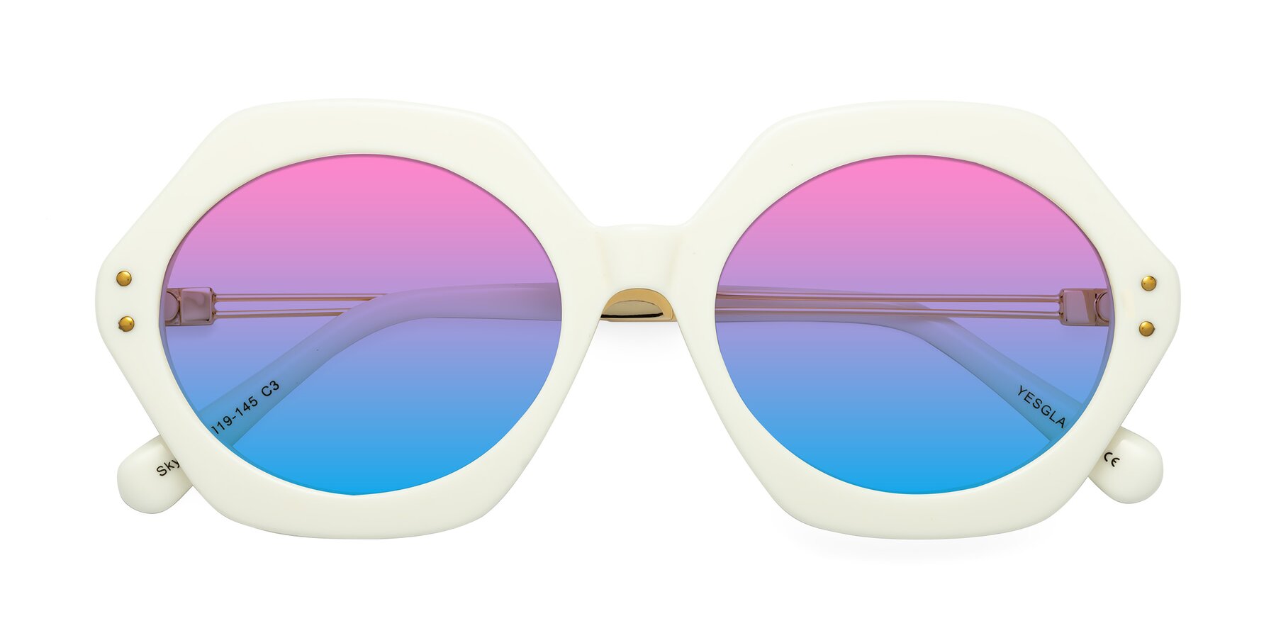 Folded Front of Skye in Ivory with Pink / Blue Gradient Lenses