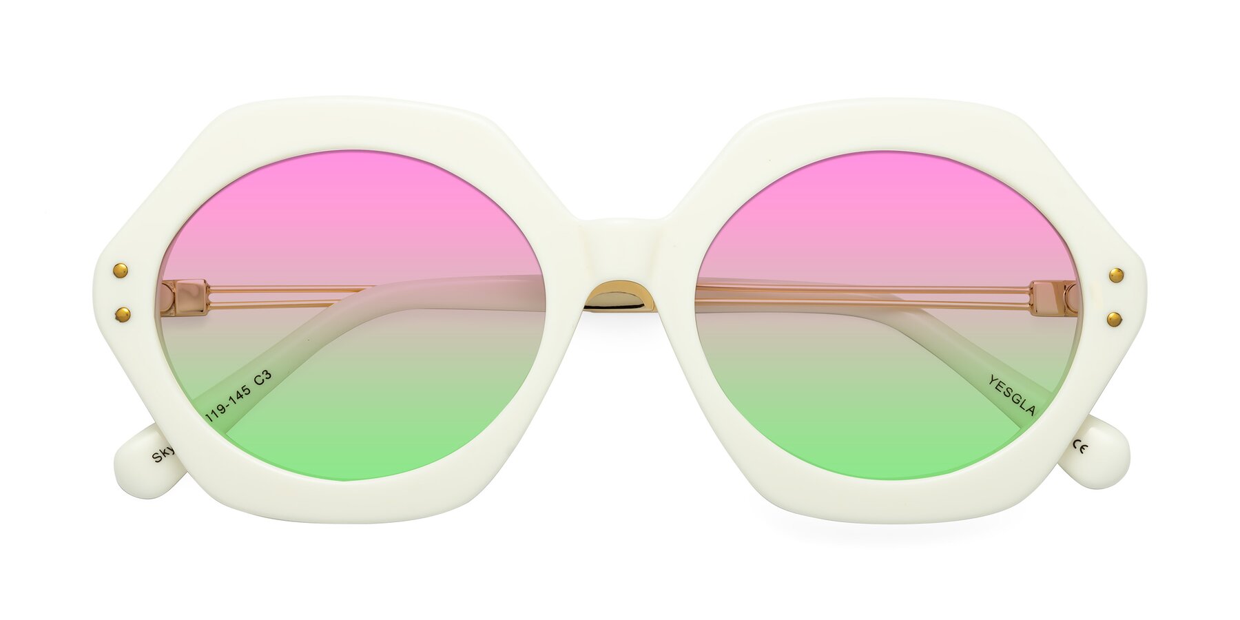 Folded Front of Skye in Ivory with Pink / Green Gradient Lenses