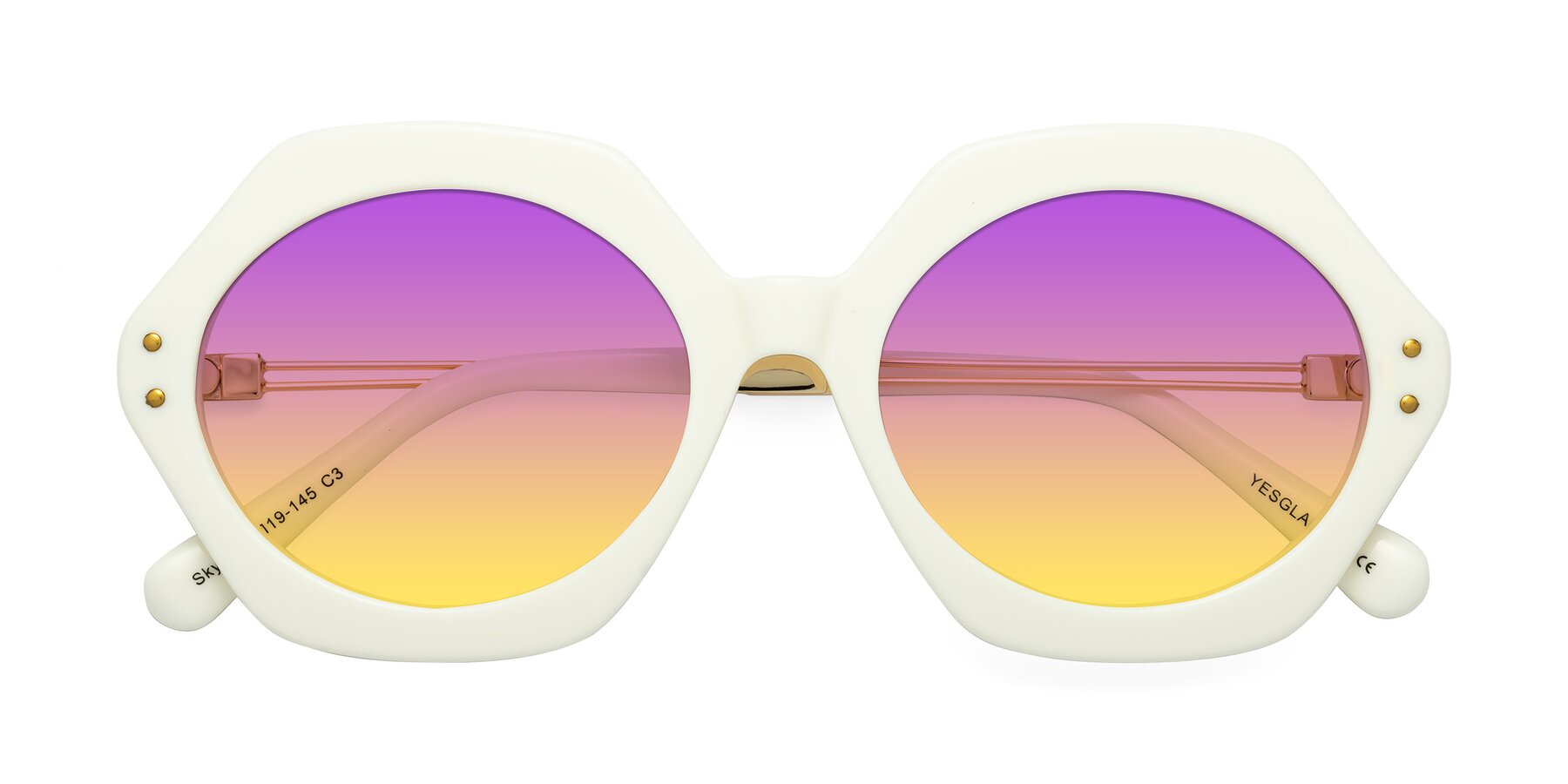 Folded Front of Skye in Ivory with Purple / Yellow Gradient Lenses