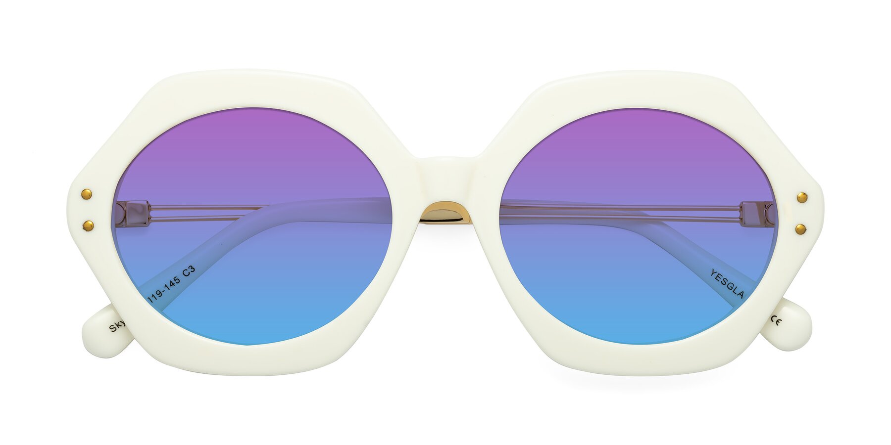 Folded Front of Skye in Ivory with Purple / Blue Gradient Lenses