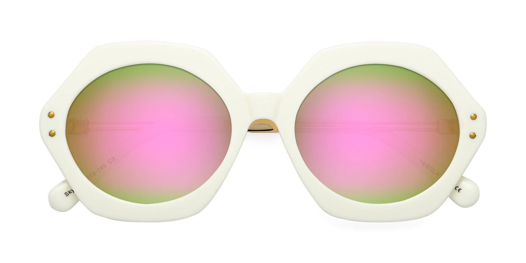 Folded Front of Skye in Ivory with Pink Mirrored Lenses
