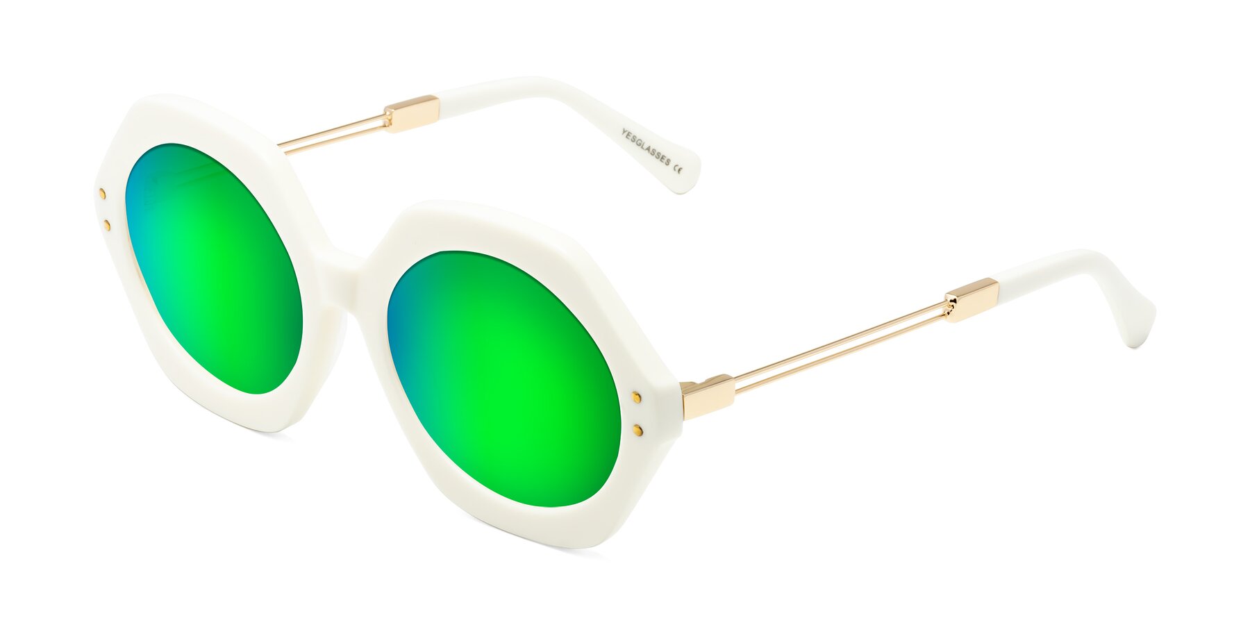 Angle of Skye in Ivory with Green Mirrored Lenses