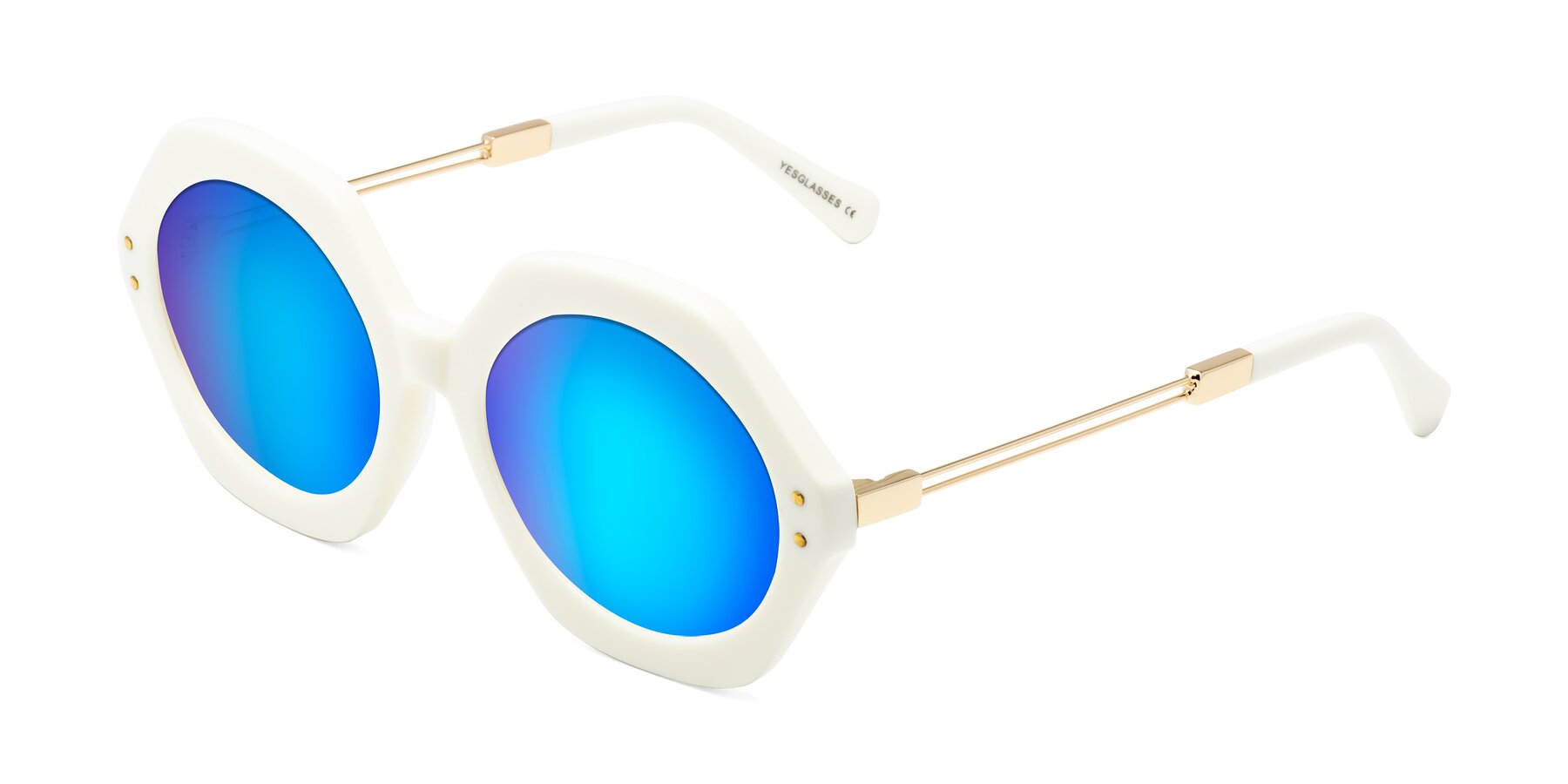 Angle of Skye in Ivory with Blue Mirrored Lenses