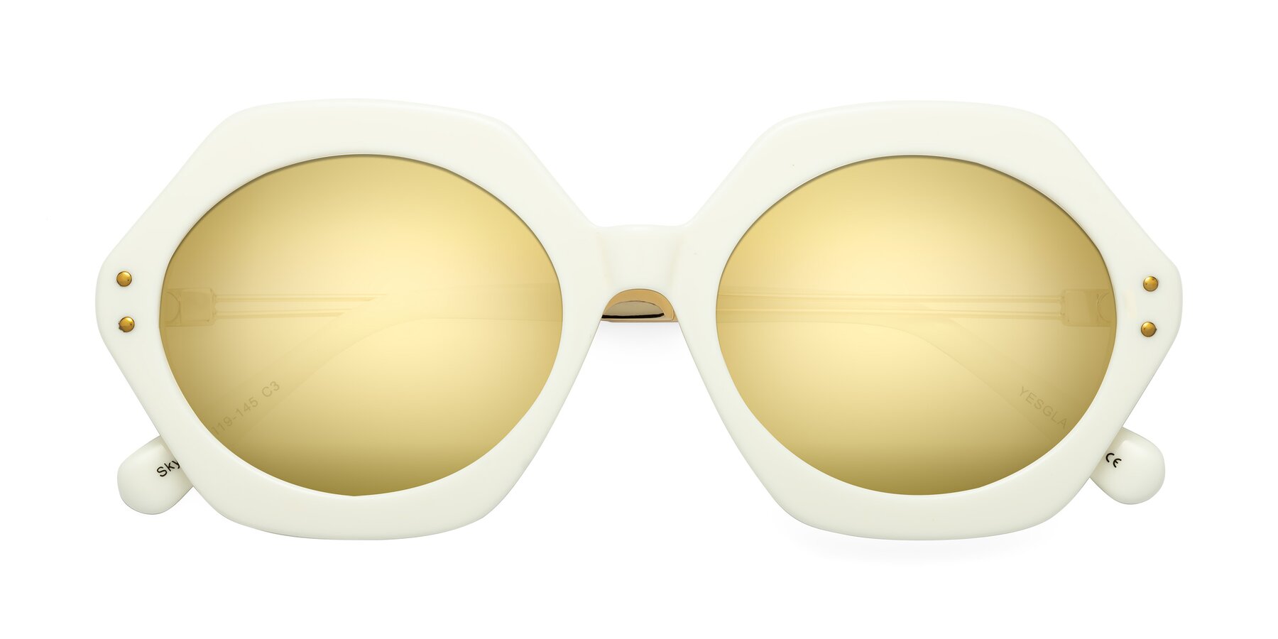 Folded Front of Skye in Ivory with Gold Mirrored Lenses