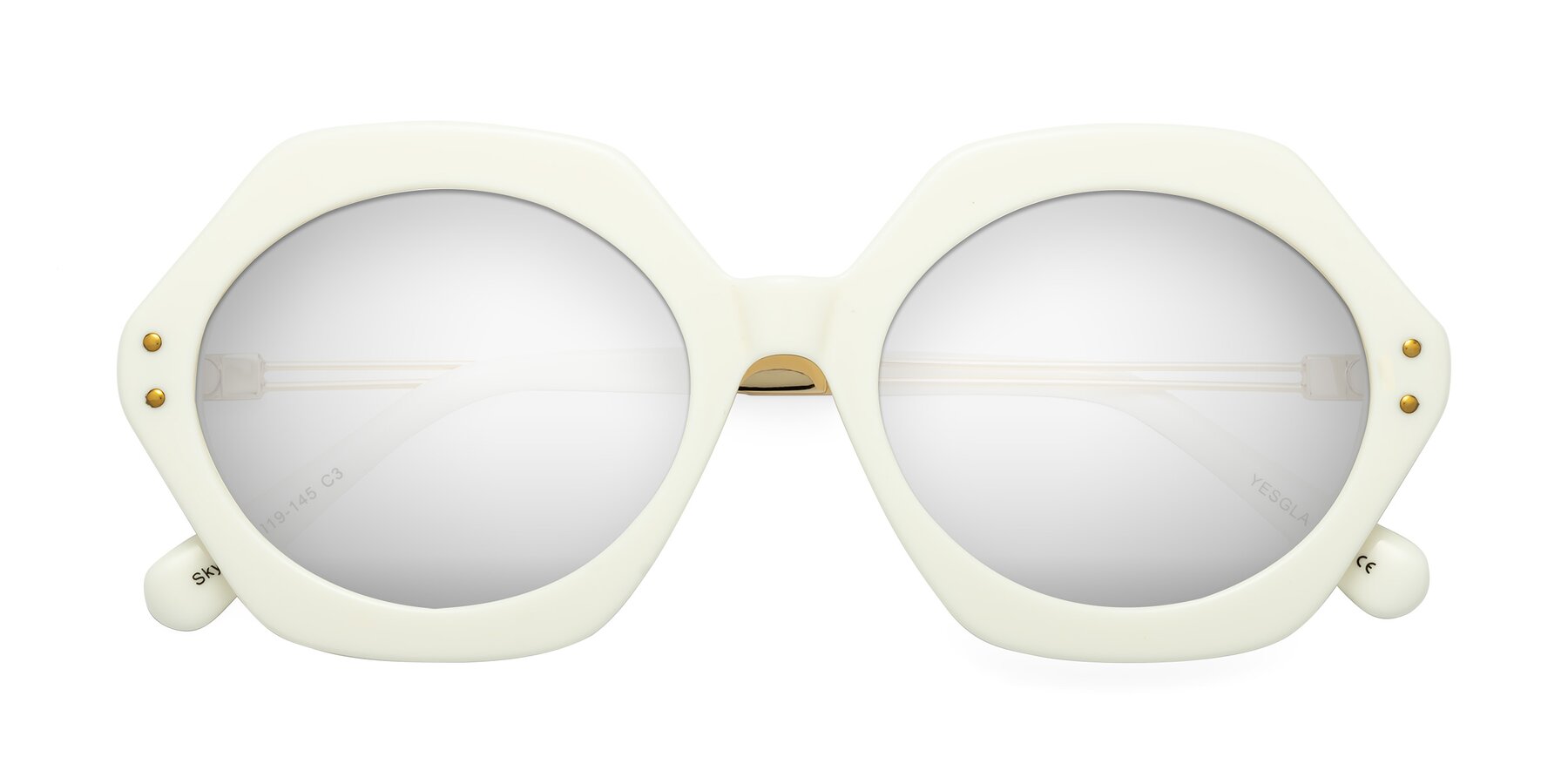 Folded Front of Skye in Ivory with Silver Mirrored Lenses