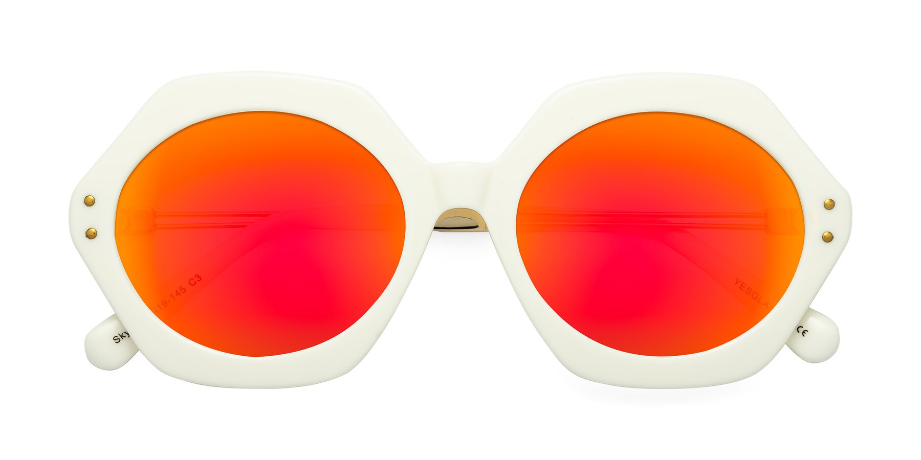 Folded Front of Skye in Ivory with Red Gold Mirrored Lenses