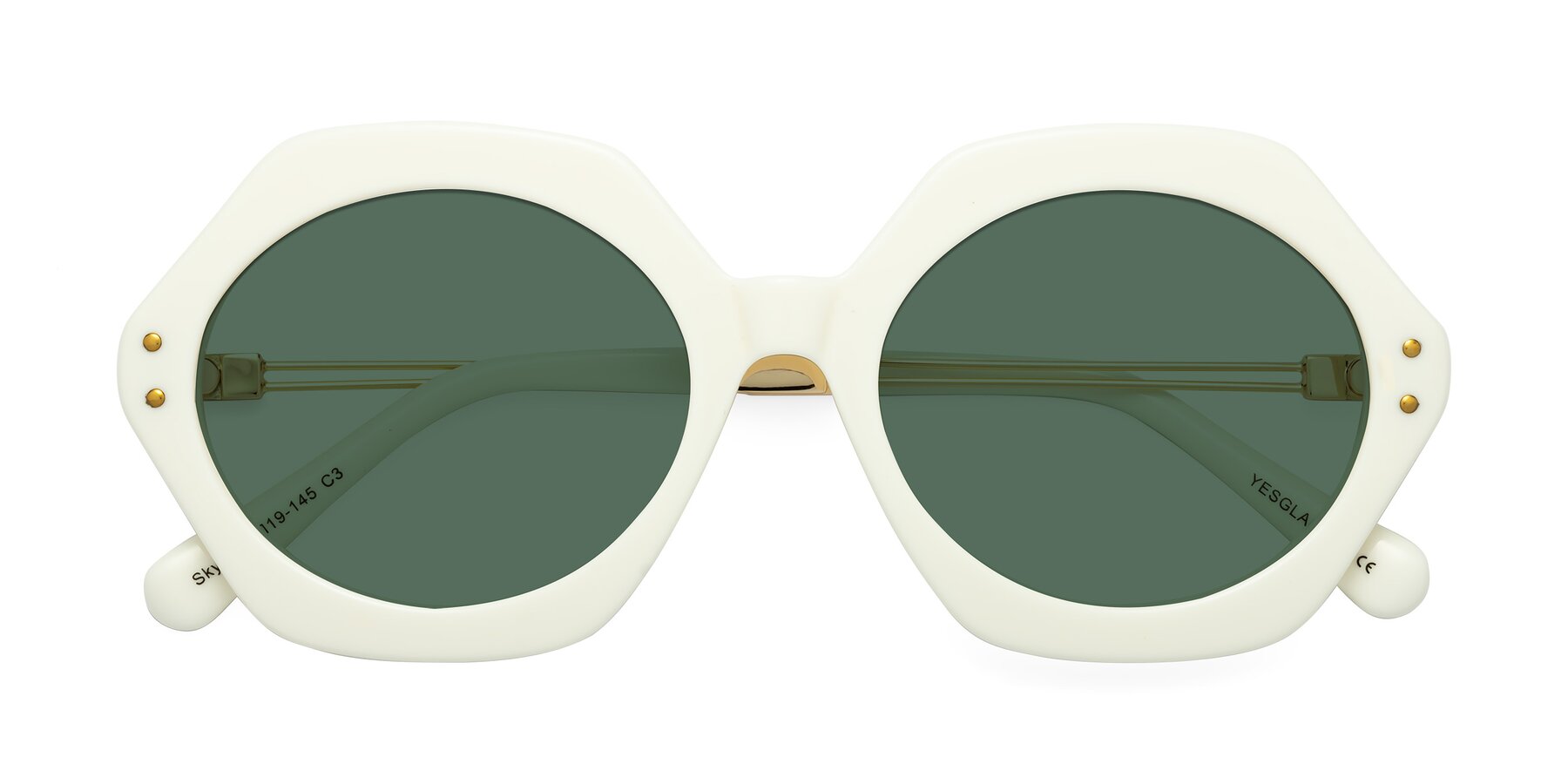 Folded Front of Skye in Ivory with Green Polarized Lenses