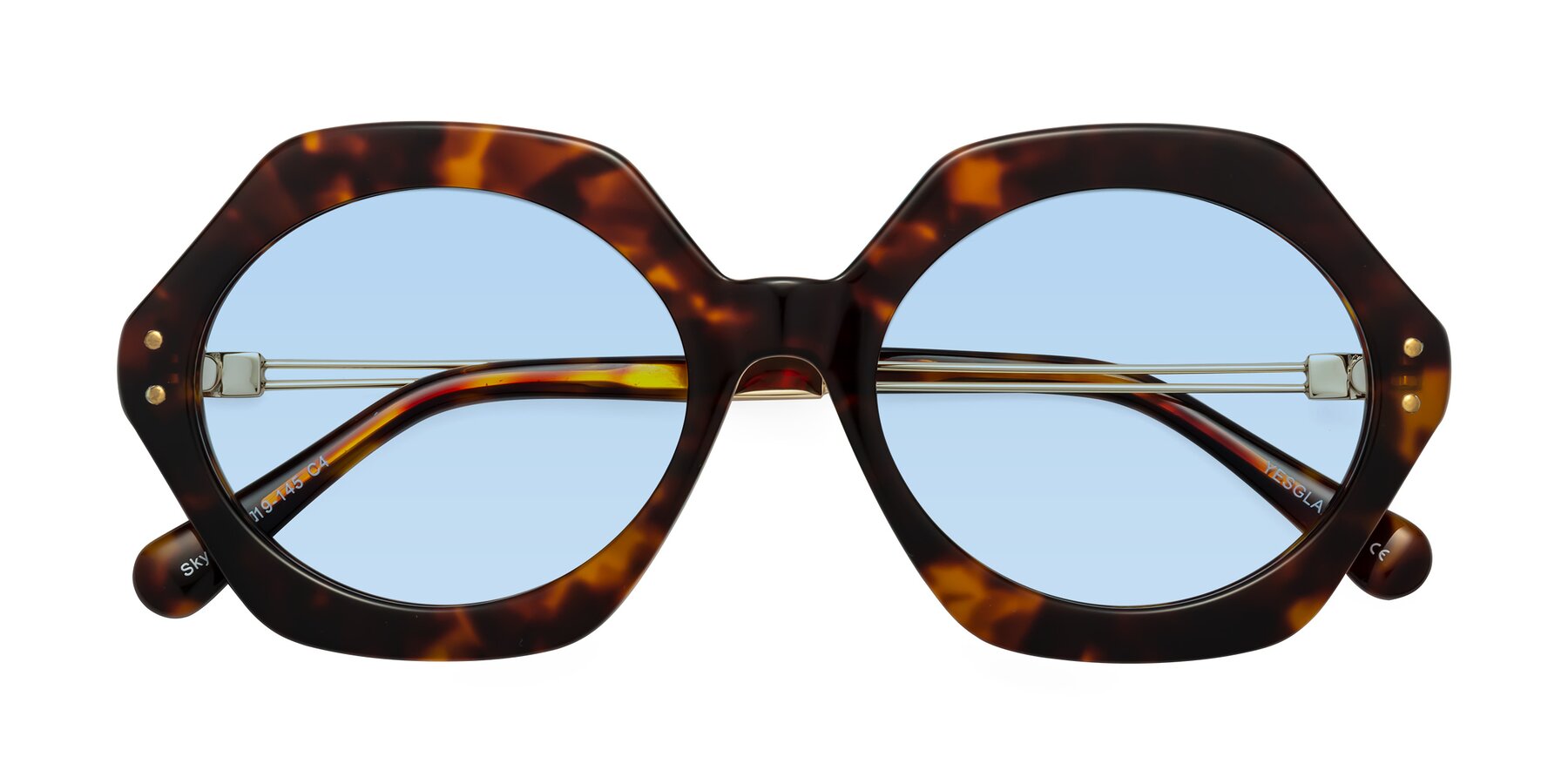 Folded Front of Skye in Tortoise with Light Blue Tinted Lenses