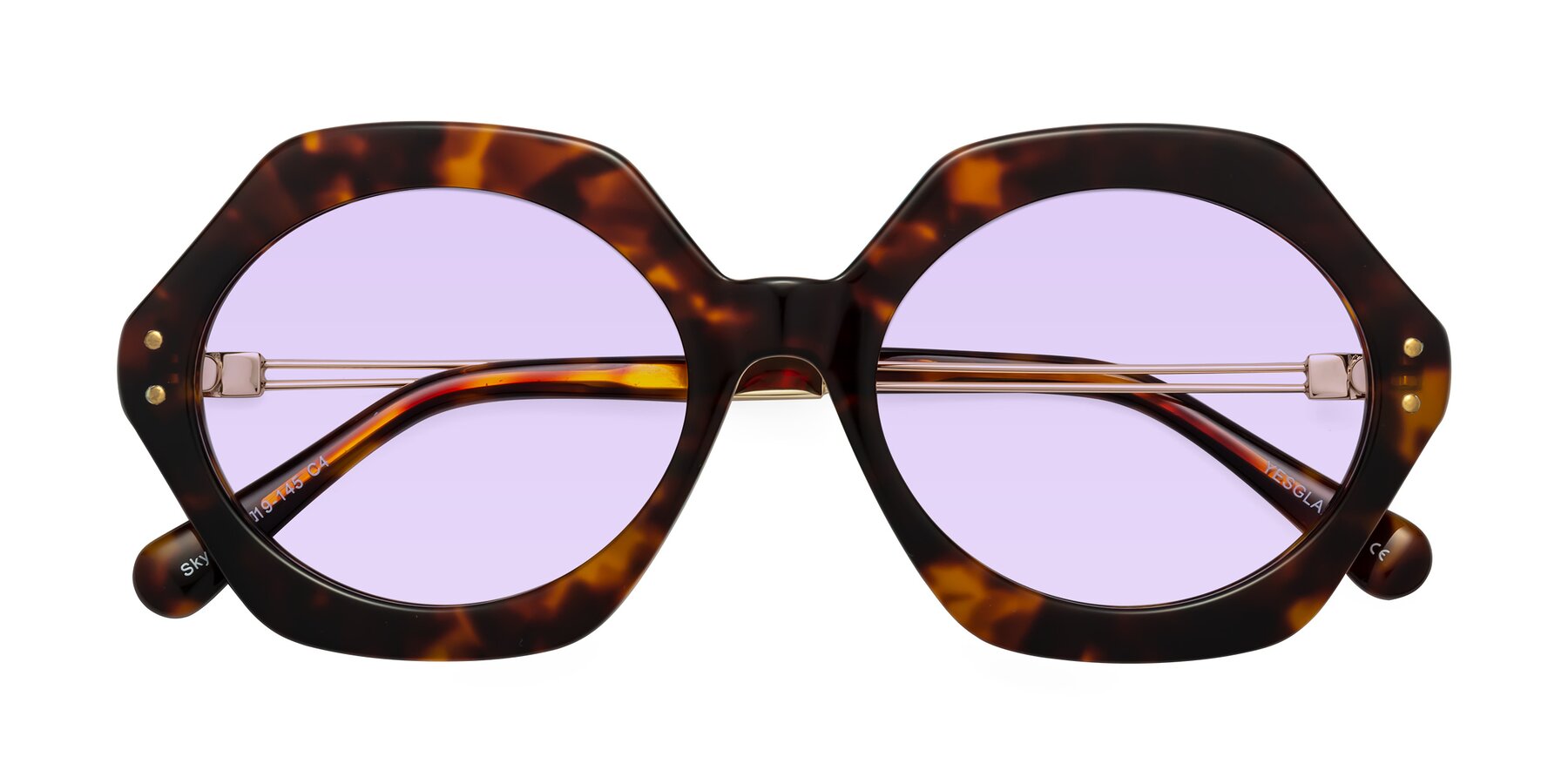 Folded Front of Skye in Tortoise with Light Purple Tinted Lenses