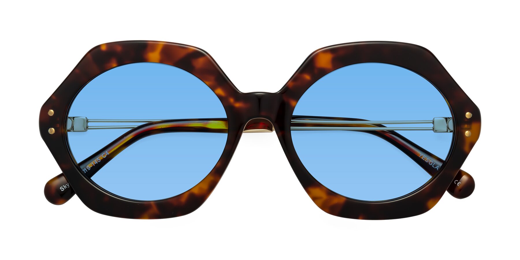 Folded Front of Skye in Tortoise with Medium Blue Tinted Lenses