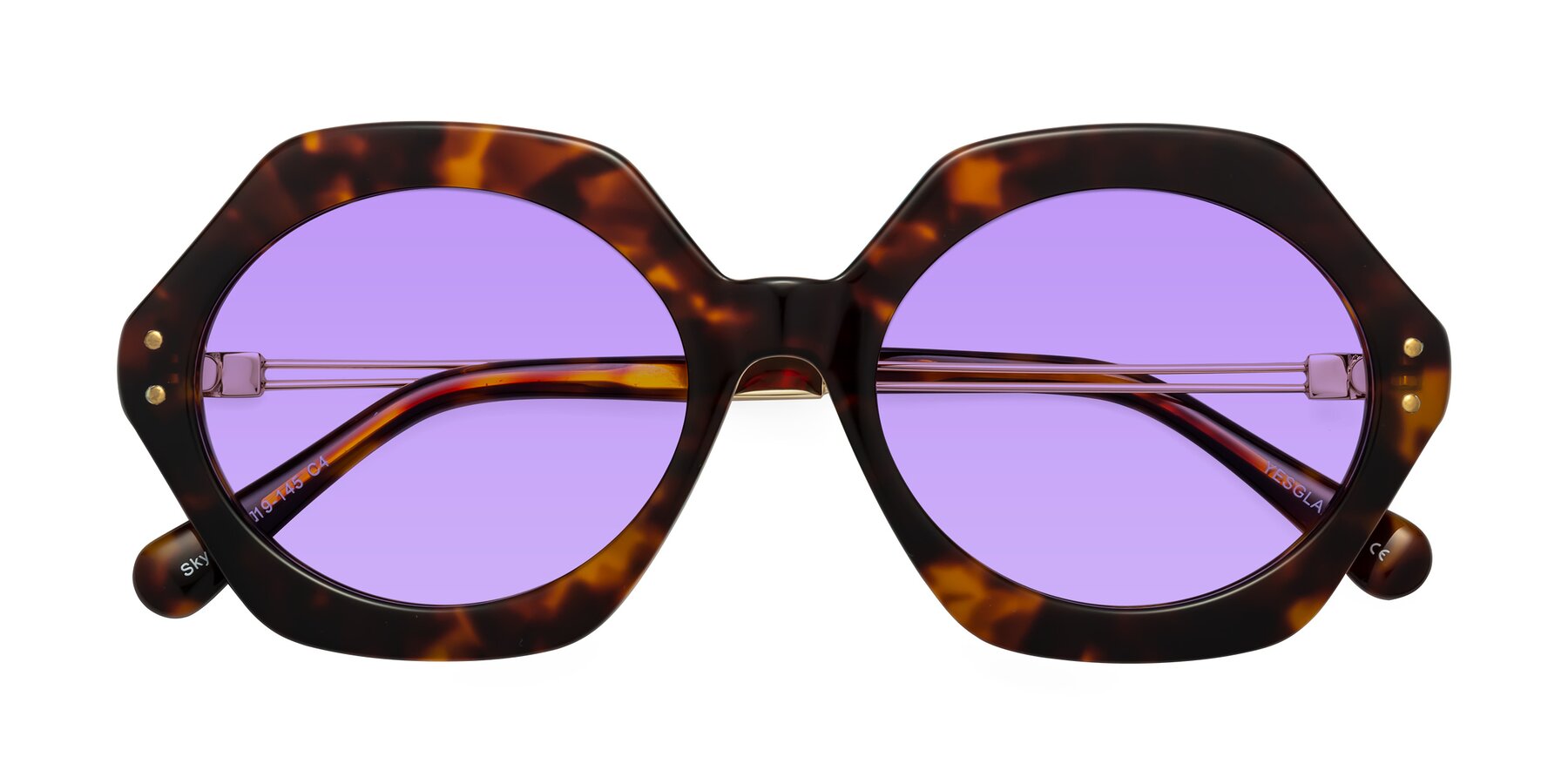 Folded Front of Skye in Tortoise with Medium Purple Tinted Lenses